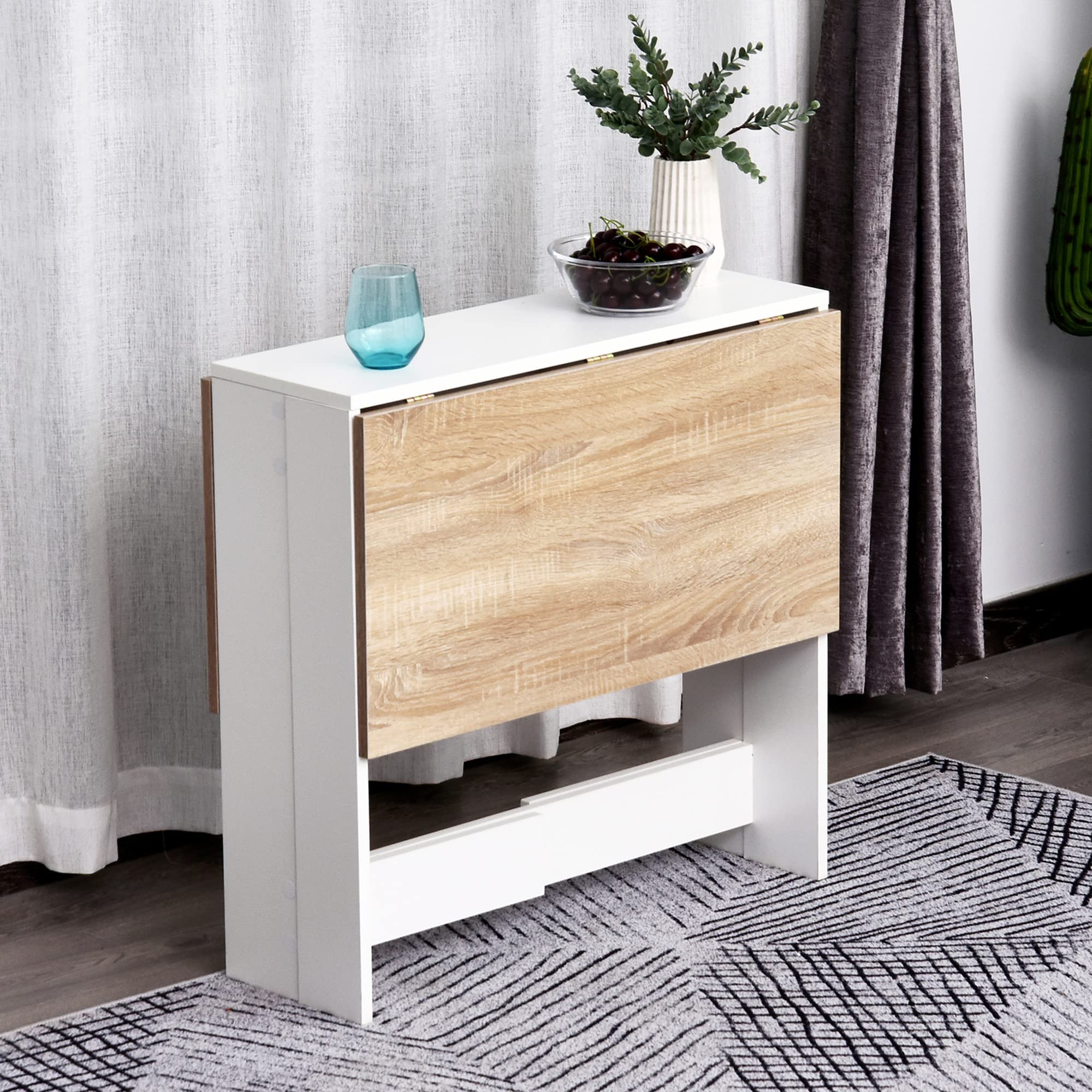 HOMCOM Table de Cuisine Pliable en Bois 103L x 76l x 74H cm Chêne Blanc