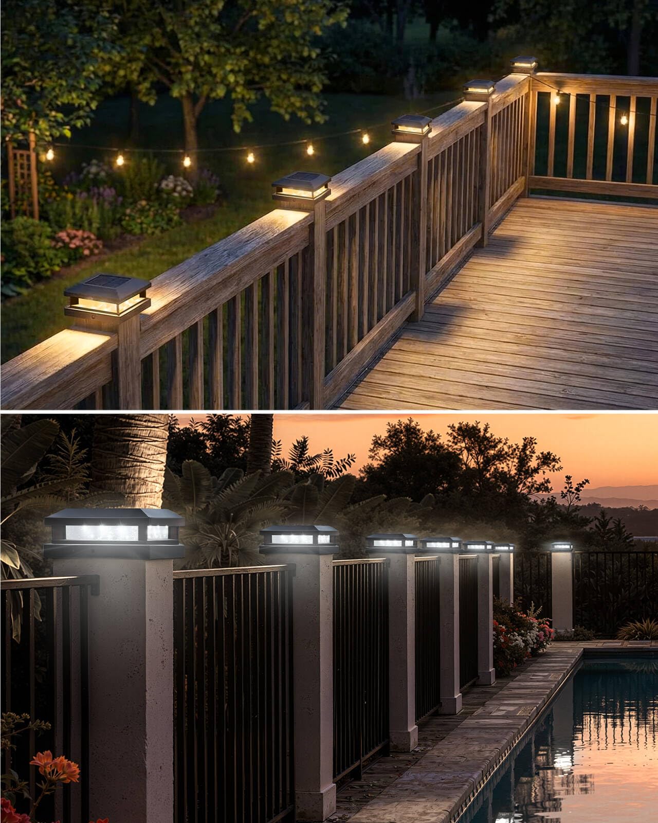 BRIMAX Plafoniera Solare per Pali 9x9 / 10x10 / 12x12 cm | 3000K/6000K Commutabile | IP65 Impermeabile | Luce per Pali di Recinzione Legno & Plastica | Autonomia 8-12h | 2 Pezzi