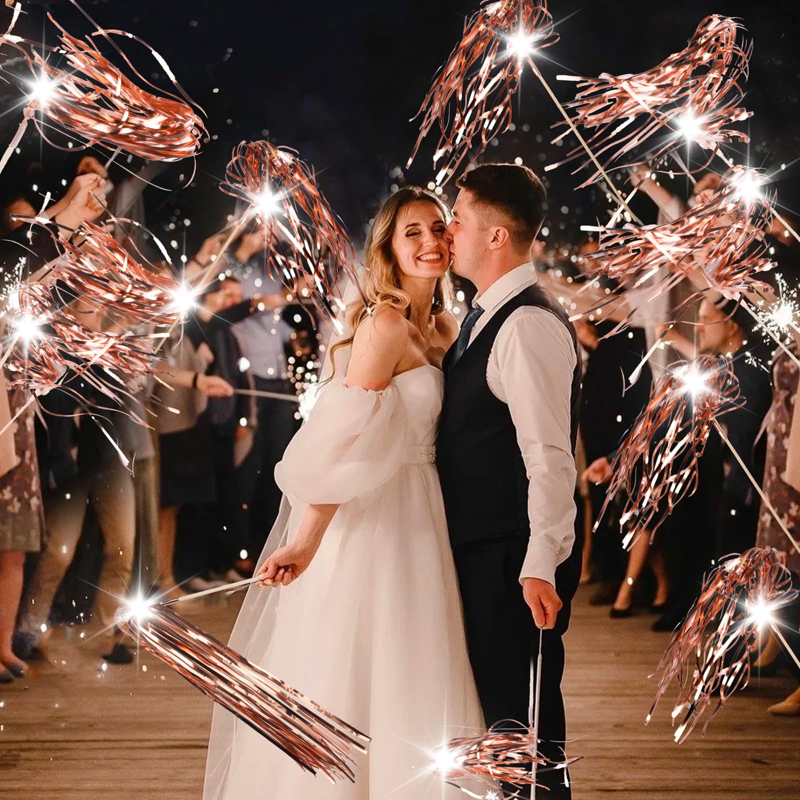 100 varitas de boda iluminadas con espumillón LED para boda, envío y felicitación, accesorios ideales para bodas, fiestas de cumpleaños, juegos de animación de Navidad (oro rosa)