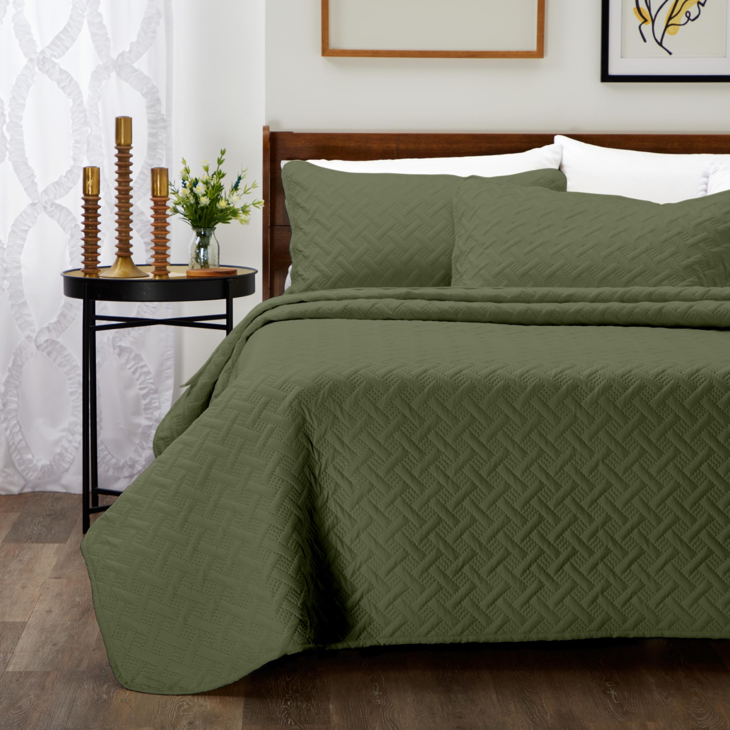 Cosy House Collection Luxury Rayon Derived from Bamboo 3-Piece Quilt Set - Ultra Soft Coverlet Bedspread - Classic Weave Stitch - Includes Quilt and 2