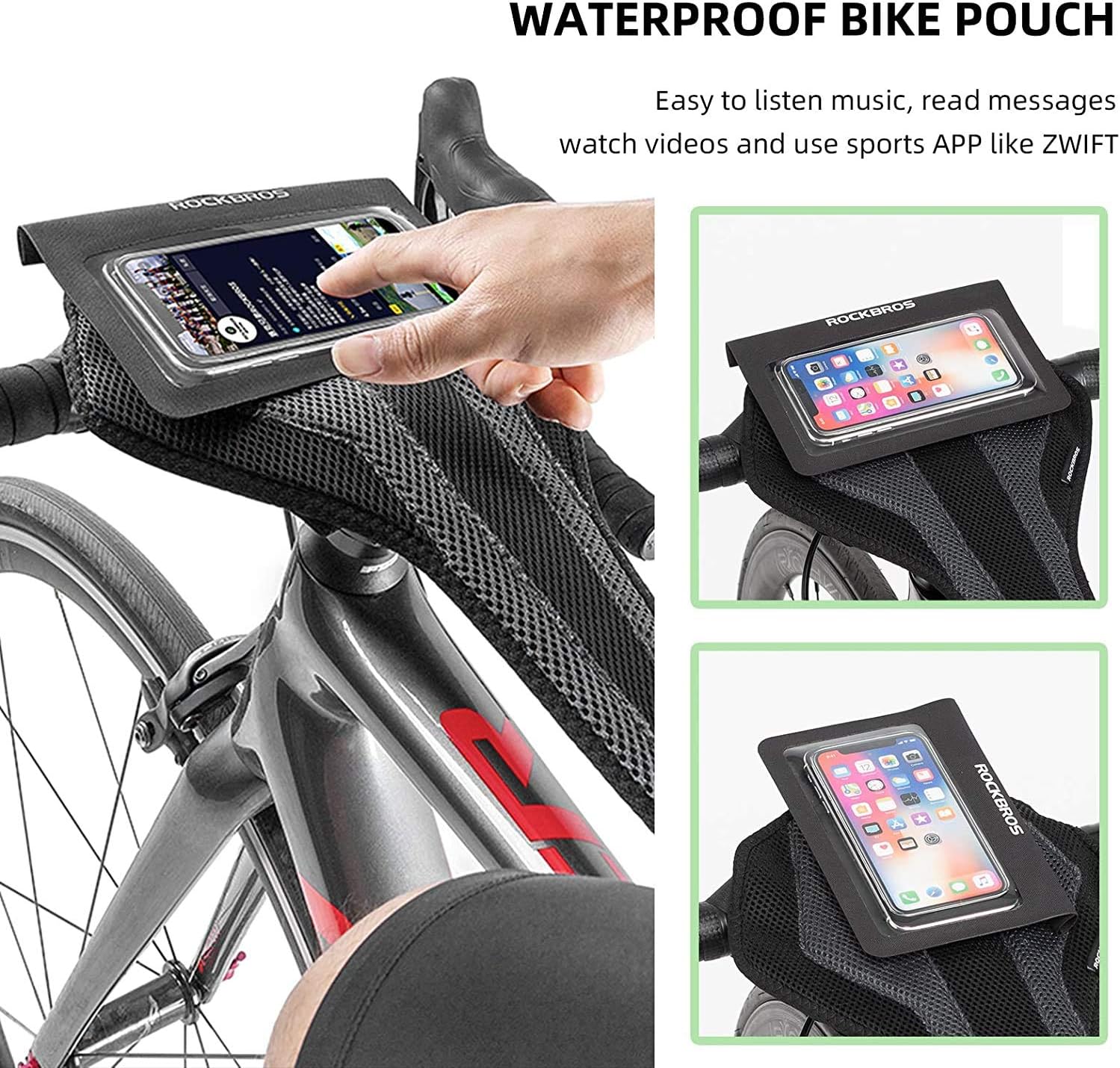 ROCKBROS Bike Sweat Guard Sweat Catcher for Turbo Trainer Sweat Cover for Indoor Bike Training Road Bike MTB Trainer Bicycle Sweat Net Bike Frame Protector Cover (Type D with Phone Pouch) - Image 3