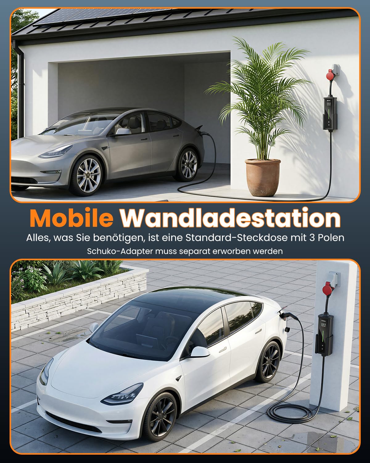 GONEO 11kW Typ 2 EV Ladegerät, 3-Phasig 16A CEE Stecker (6–16A Einstellbar), 6m Tragbares Ladekabel, Mobile Wallbox mit LCD Display, Timer & IP66 für Elektroauto
