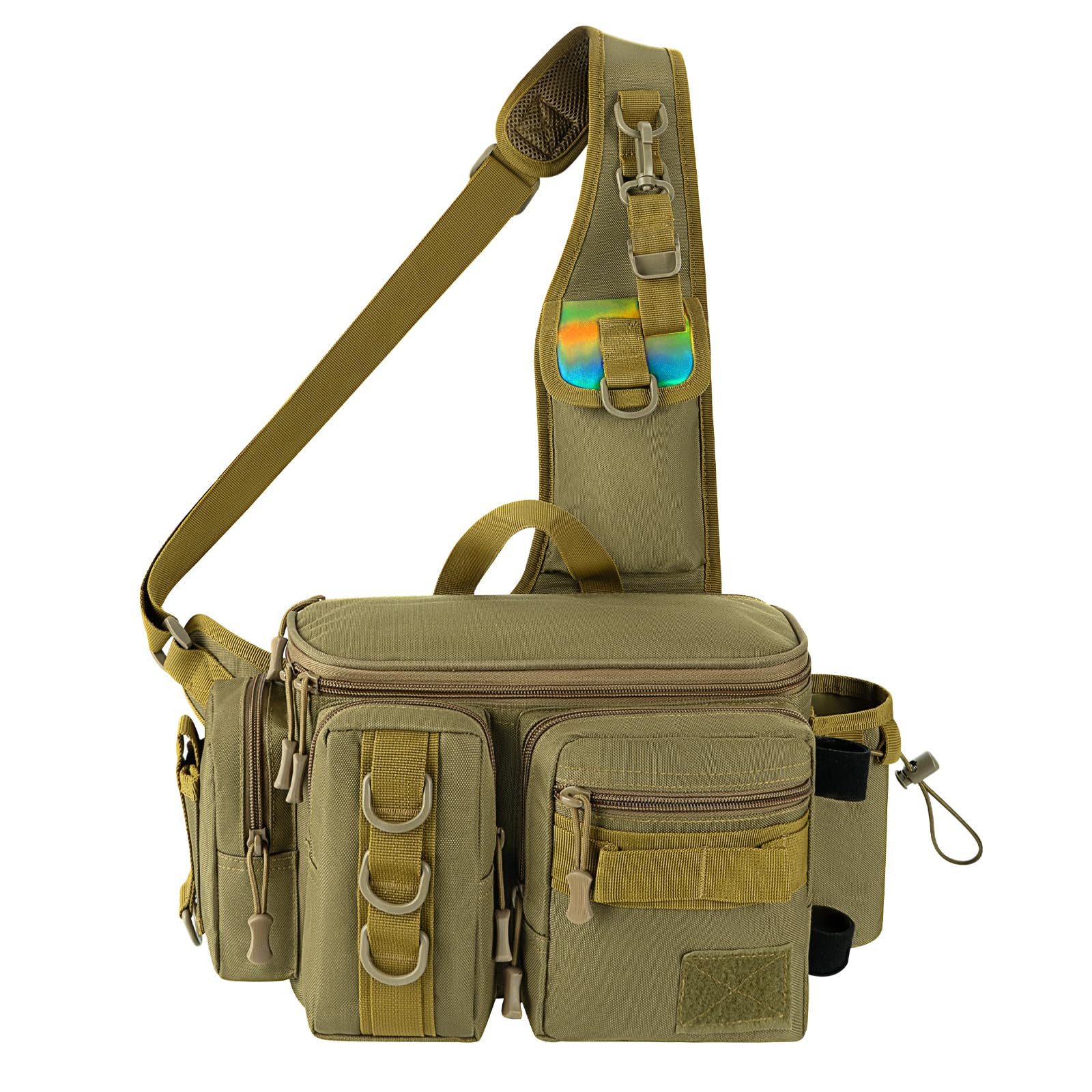 THKFISH Fishing Tackle Bag - Fly Fishing Sling Pack Portable Fanny Pack with D-Rings and Waist Strap - Khaki