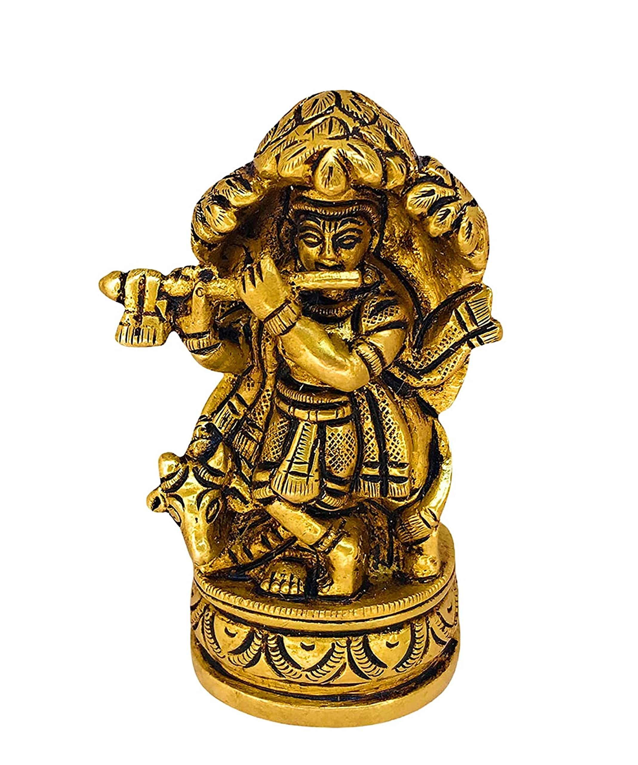Buy Brass Standing Lord Krishna with Nandi Playing Flute Under Tree