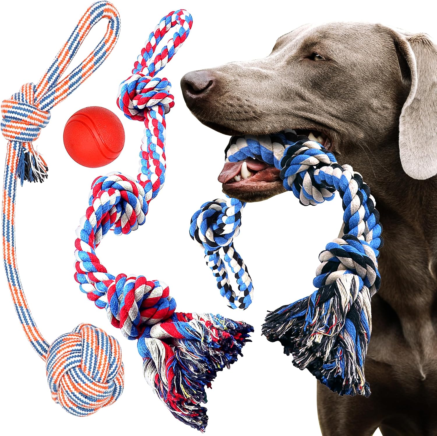 Pacific Pups Products for Dogs - Rope Dog Toy Pack of 4, XL Dog Rope Toys for Large Dogs Aggressive Chewers, Large Dog Toys Rope Set, Dog Rope Toys, Tough Dog Chew Toys for Aggressive Chewers