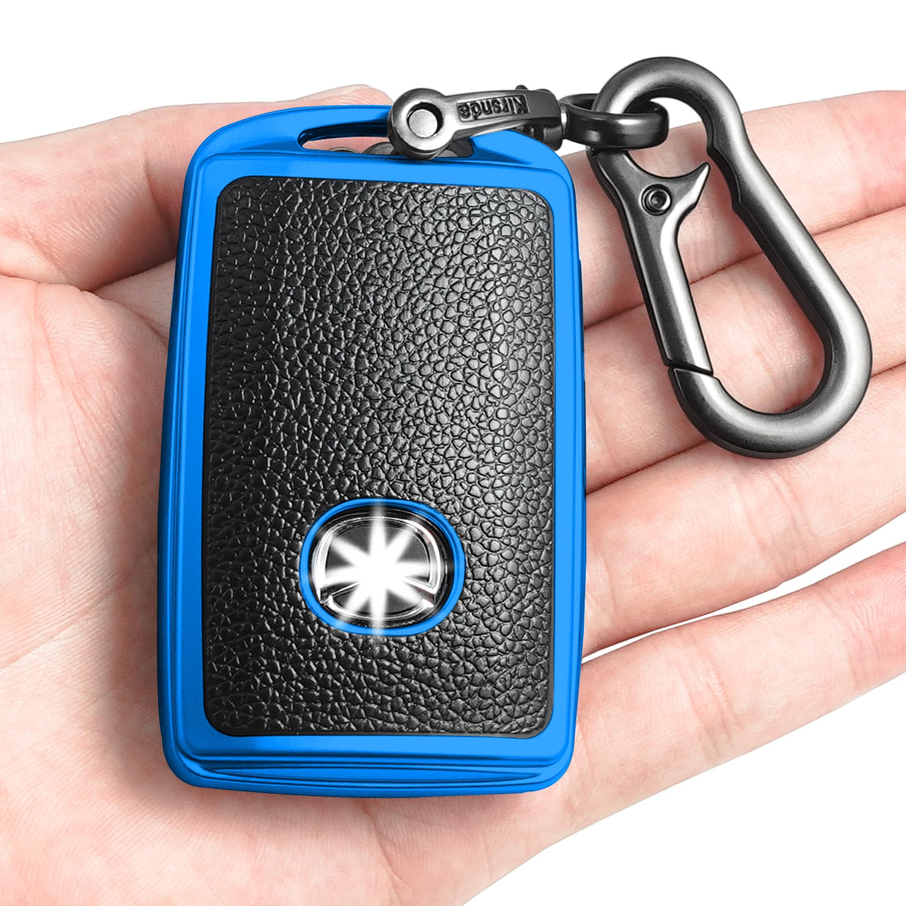Kirsnda for Mazda Key fob Cover,Texture case,with Metal Keychain,Key Shell/Skin,4-Buttons fit 2019 2020 2021 for Mazda 3,Hatchback,CX-5, CX-30, CX-9 Remote Key Vehicle Accessories,Blue