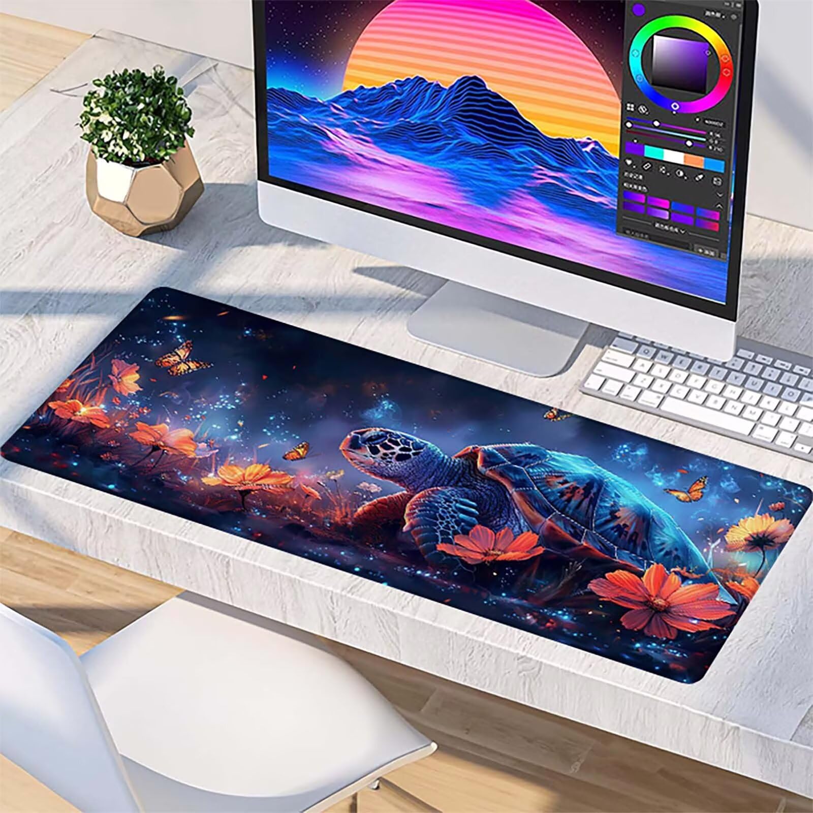 Tapis de Souris XXL 1200x600x3mm, Bleu Tapis de Souris Gaming avec Surface en Caoutchouc Antidérapant, Améliore la Précision et la Vitesse, Accessoire Bureau, Cadeau Homme, Tortue De Mer 7-5354