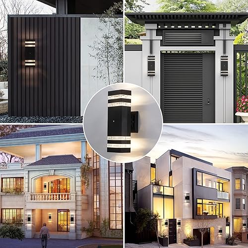 Miniatura 6 de Paquete de 2 luces de pared para exteriores, luz de porche al aire libre del atardecer al amanecer para casa, luces modernas para puerta exterior,