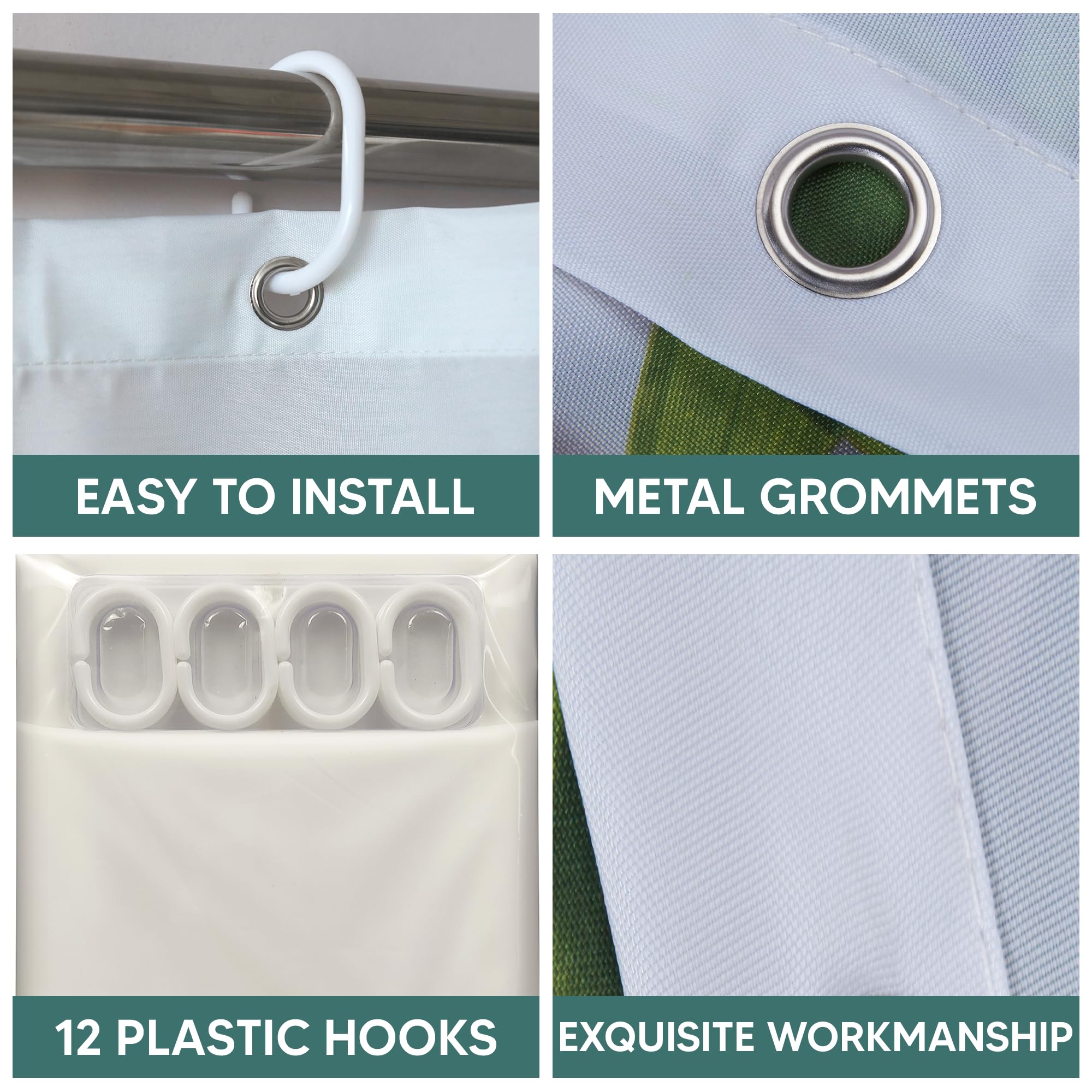 Rideau De Douche Polyester 180x180cm - Anti-moisissure, Imperméable, 12 Anneaux Inclus - Design Moderne