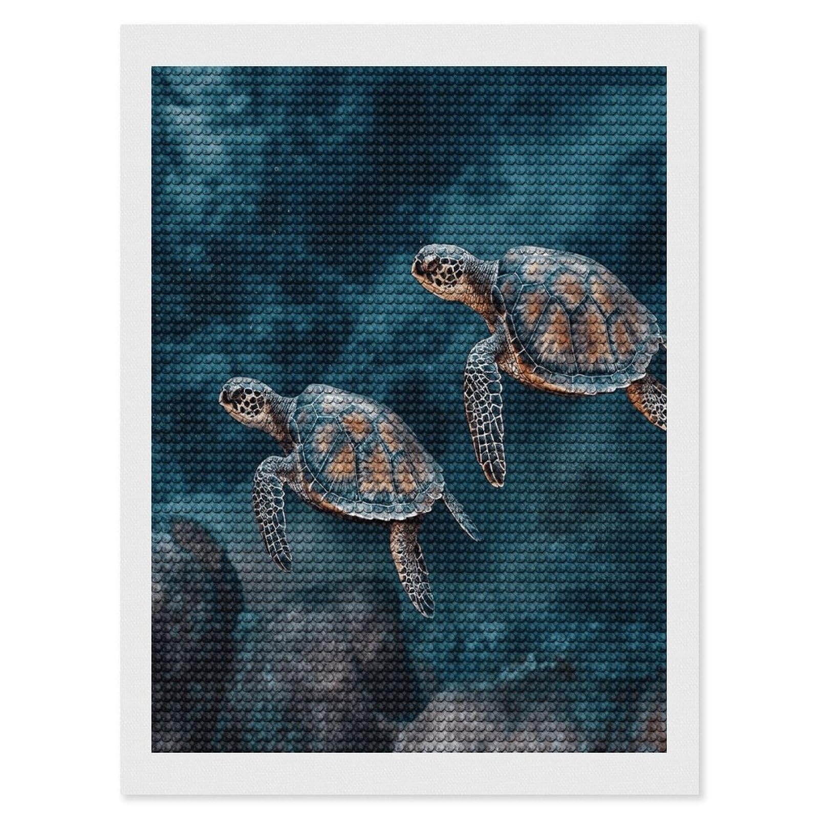 FekiLoot Turtle Swimming in The Sea Paint by Numbers Kit for Adults Beginner DIY Diamond Dots Paintings Round Full Drill Diamond Art Kits Picture Diamond Art Painting Kits for Home Decor 12"x16"