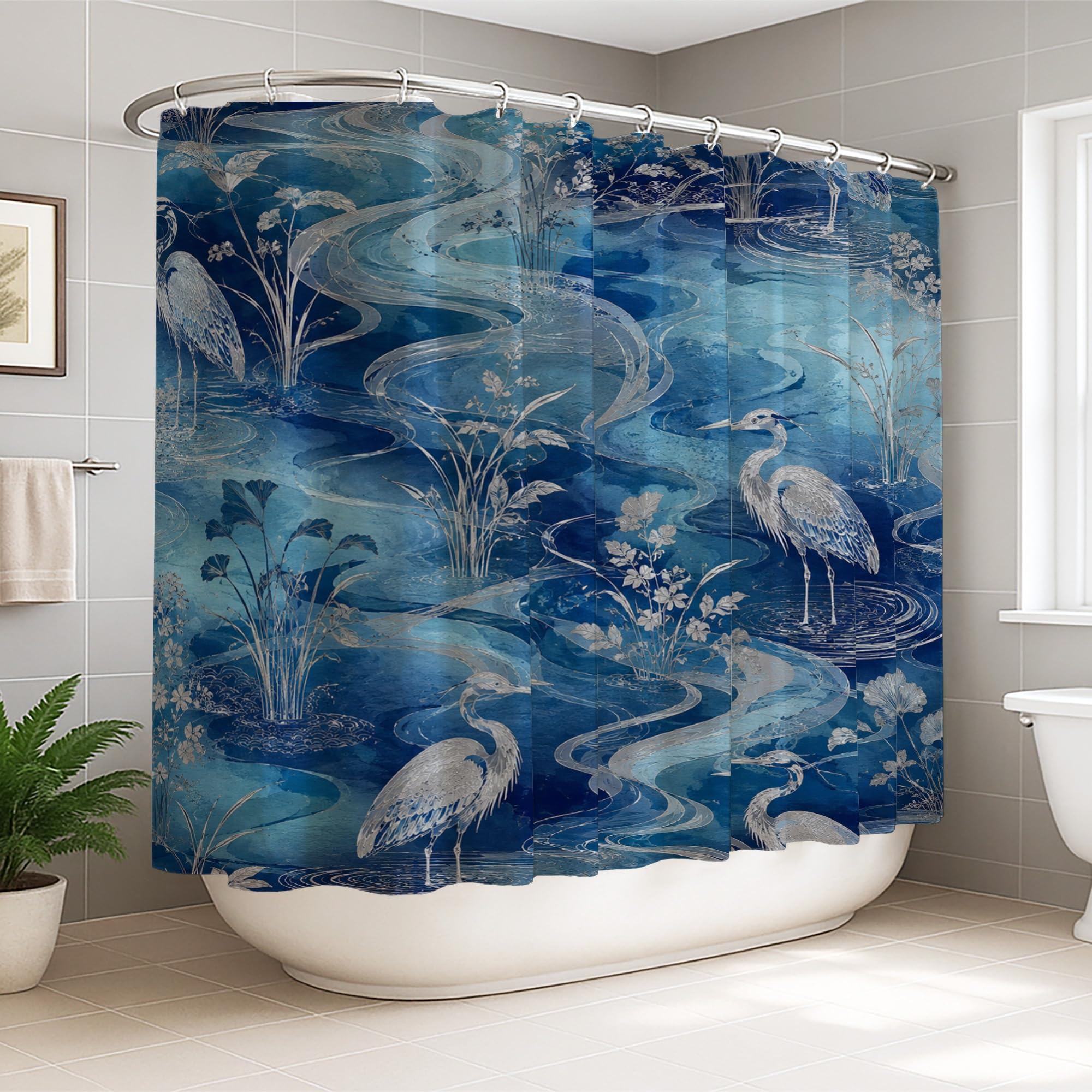 Rideau de douche imperméable Heron motif fleurs d'eau pour garder votre sol sec