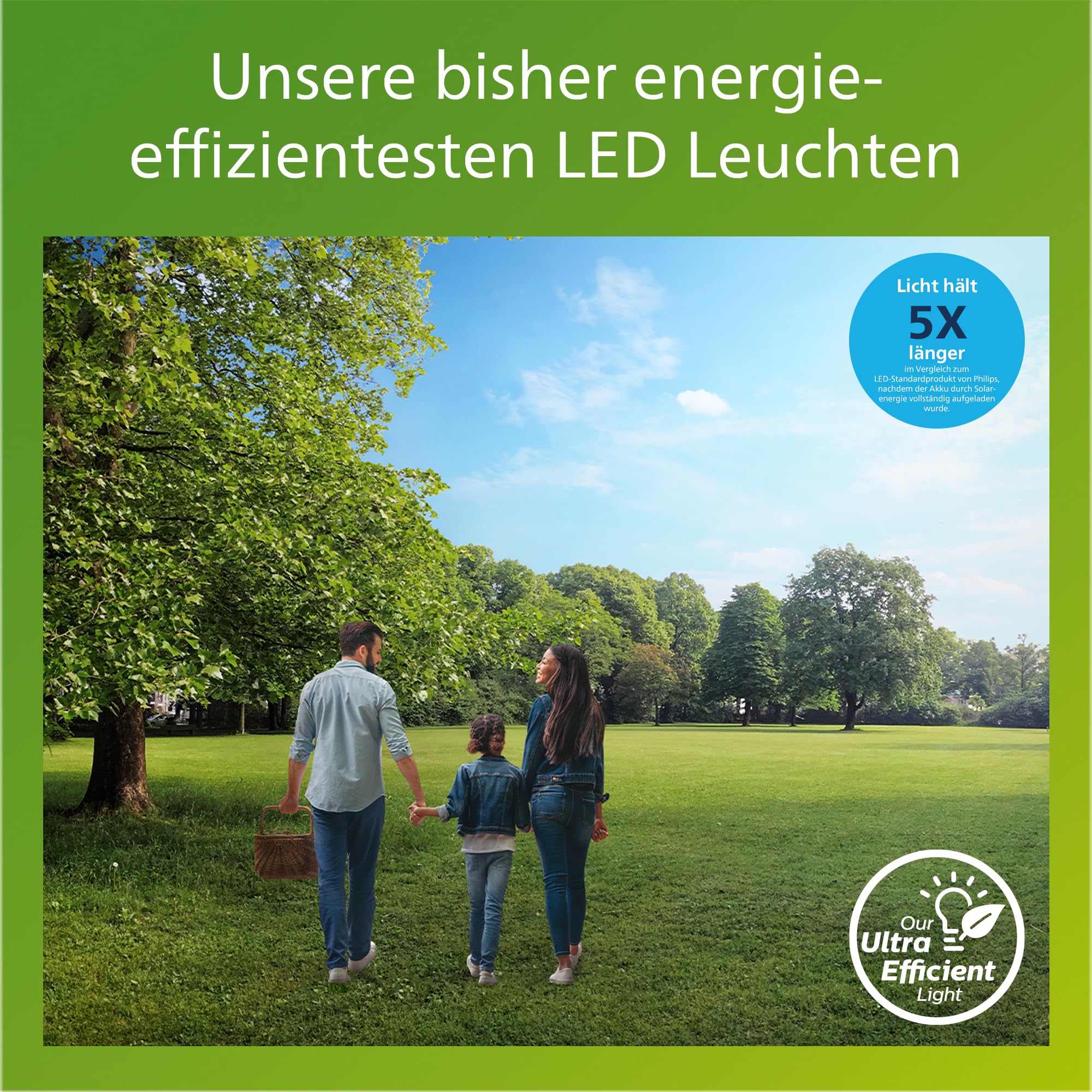 Philips Ezra ultraeffiziente Solar-Sockelleuchte für den Außenbereich mit Sensor, 3000K weißes Licht, 250/25lm, Schwarz