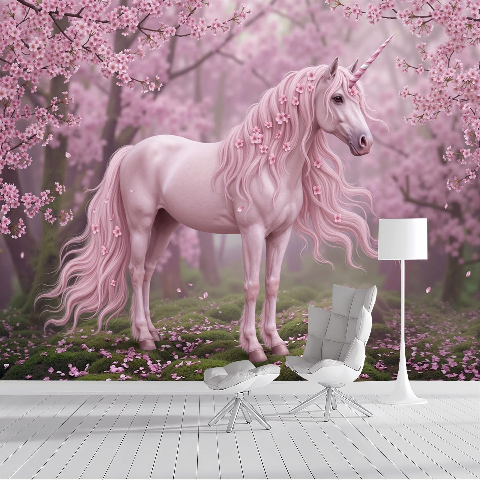 Papier peint photo style rêveur et romantique avec licorne pour une nurserie enchantée