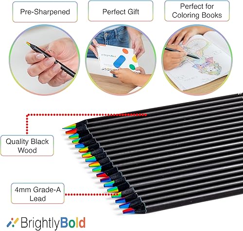 Miniatura 5 de Lápices de madera arcoíris 7 en 1, paquete de 36 lápices de colores arcoíris multicolor de madera negra con sacapuntas para niños, lápiz arcoíris