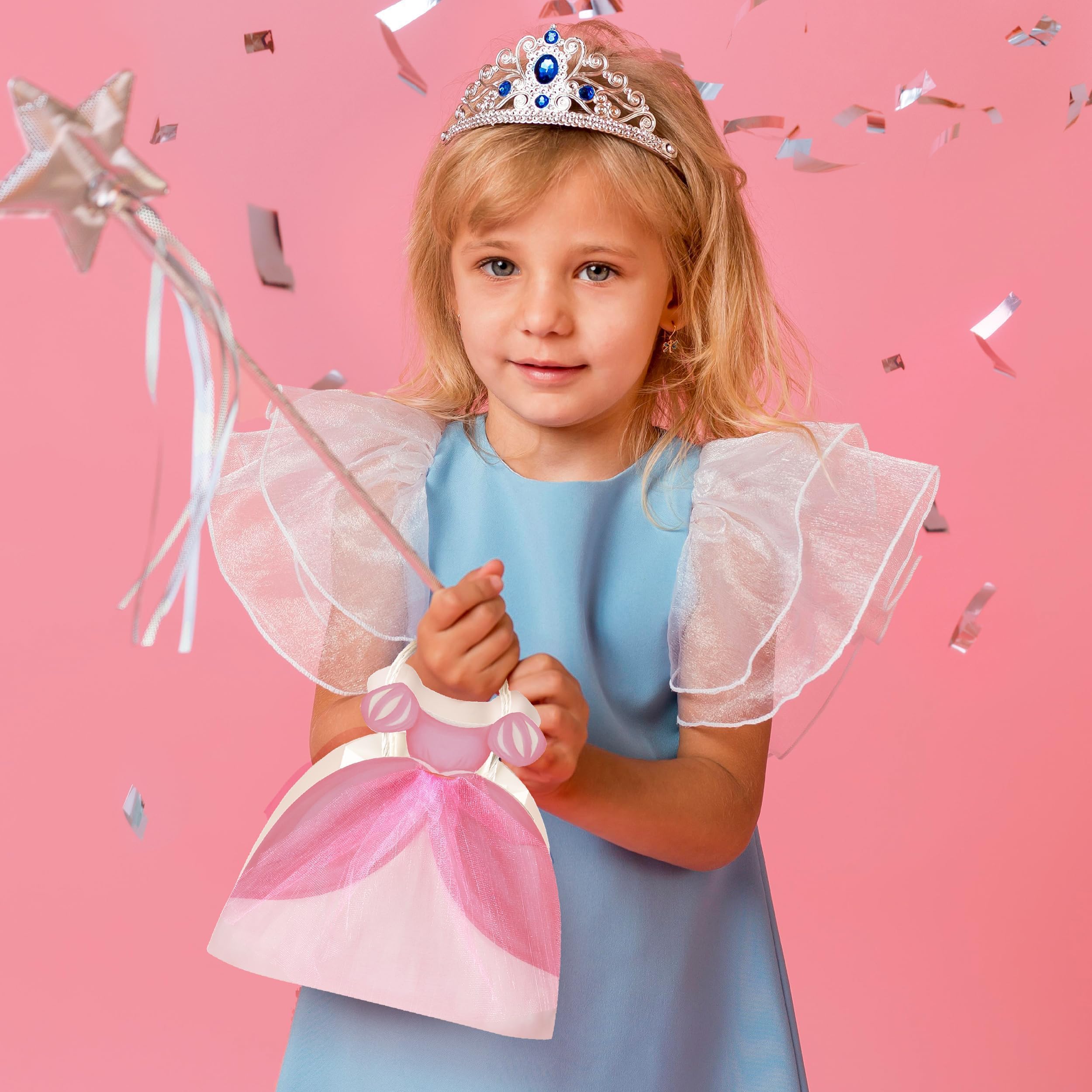 Cheerland Princess Party Gift Bags Cute Dress Bag Gown Shaped Goodie Treat Bag Royal Theme Decorations for Baby Shower Gender Reveal Sleepover Princess Themed Girls Birthday Party Favor Supplies 8pcs