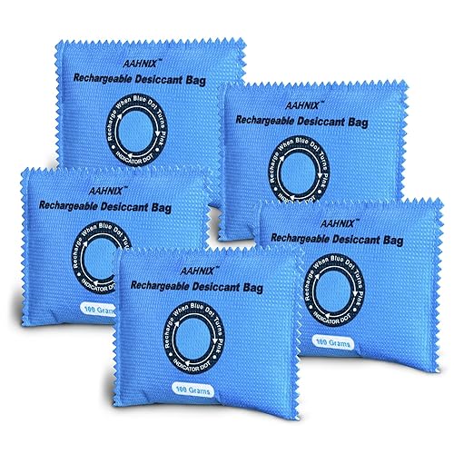 Paquetes de desecantes recargables para almacenamiento, paquetes indicadores de desecante de sílice, 3.53 oz × 5 unidades absorbentes de humedad
