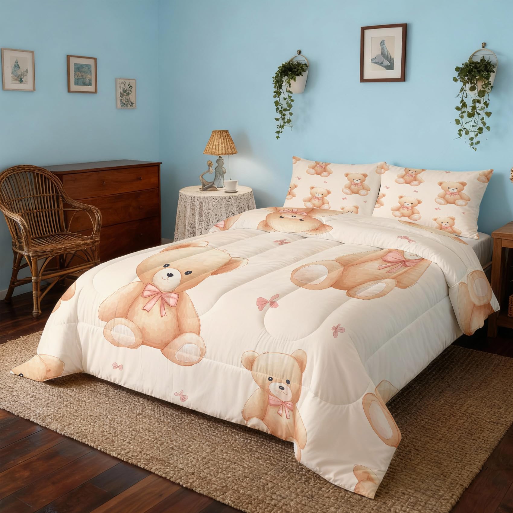 Teddybär Bettdecke 135x200 4 Jahreszeiten, Bär Cute Kinder Tiere Bettdecke Ohne Bezug Warm Steppdecke Ganzjahresdecke Mit Kissenbezug, Schlafzimmer Deko Teddybär