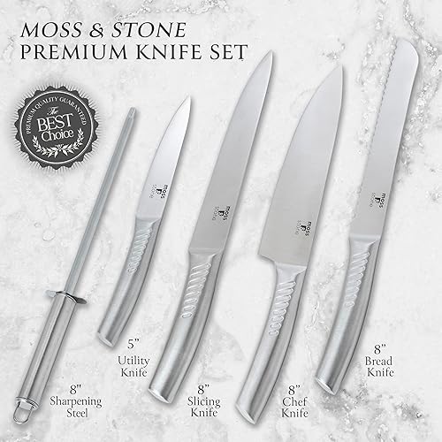 Miniatura 2 de Moss & Stone Juego de cuchillos de cocina profesional, juego de 6 cuchillos pequeños con bloque, juego de cuchillos de cocina de alta calidad, acero