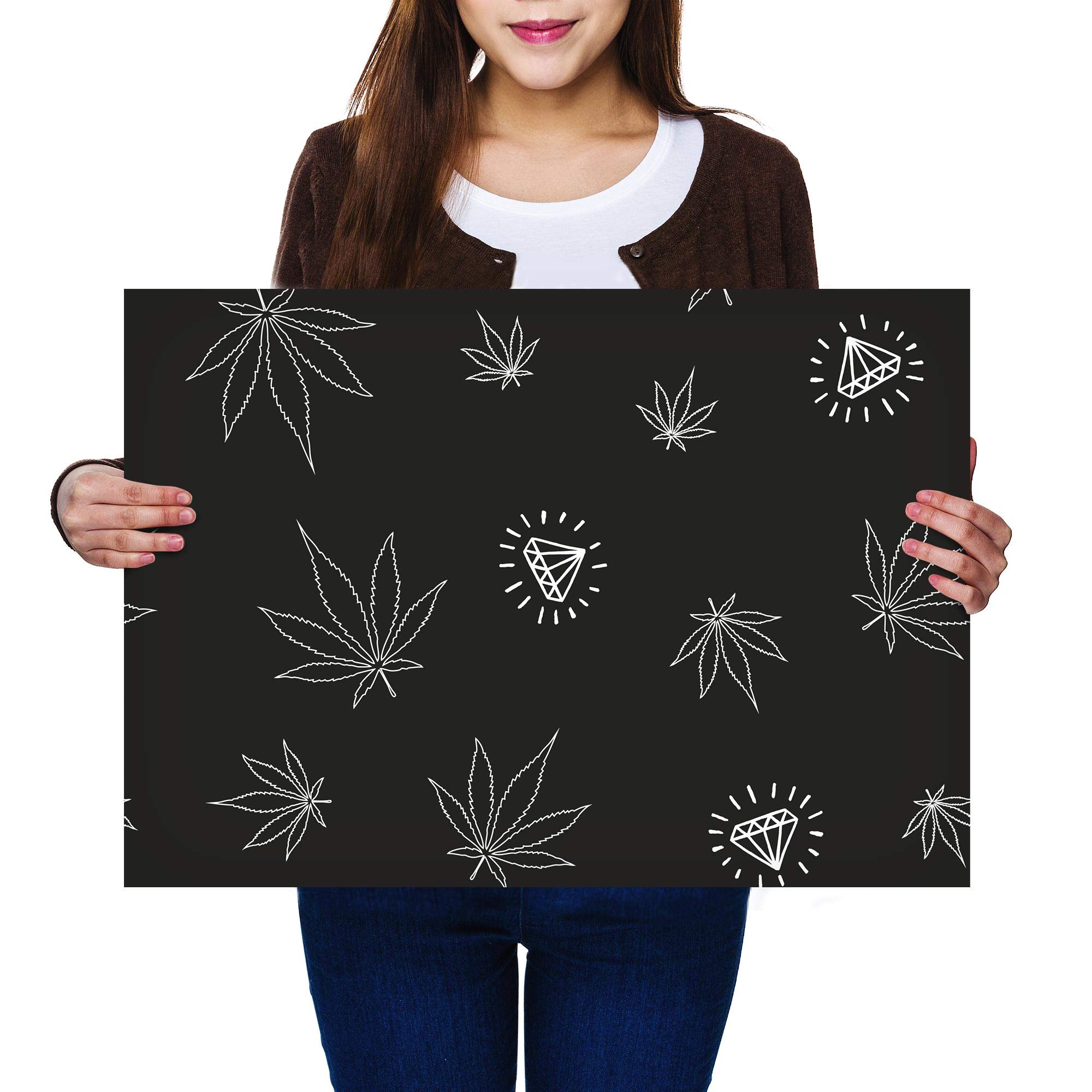 Destination Vinyl Posters A2 - Black Cannabis Leaf Diamond Print Art Print 59.4 X 42 cm 280gsm satin gloss photo paper #16527