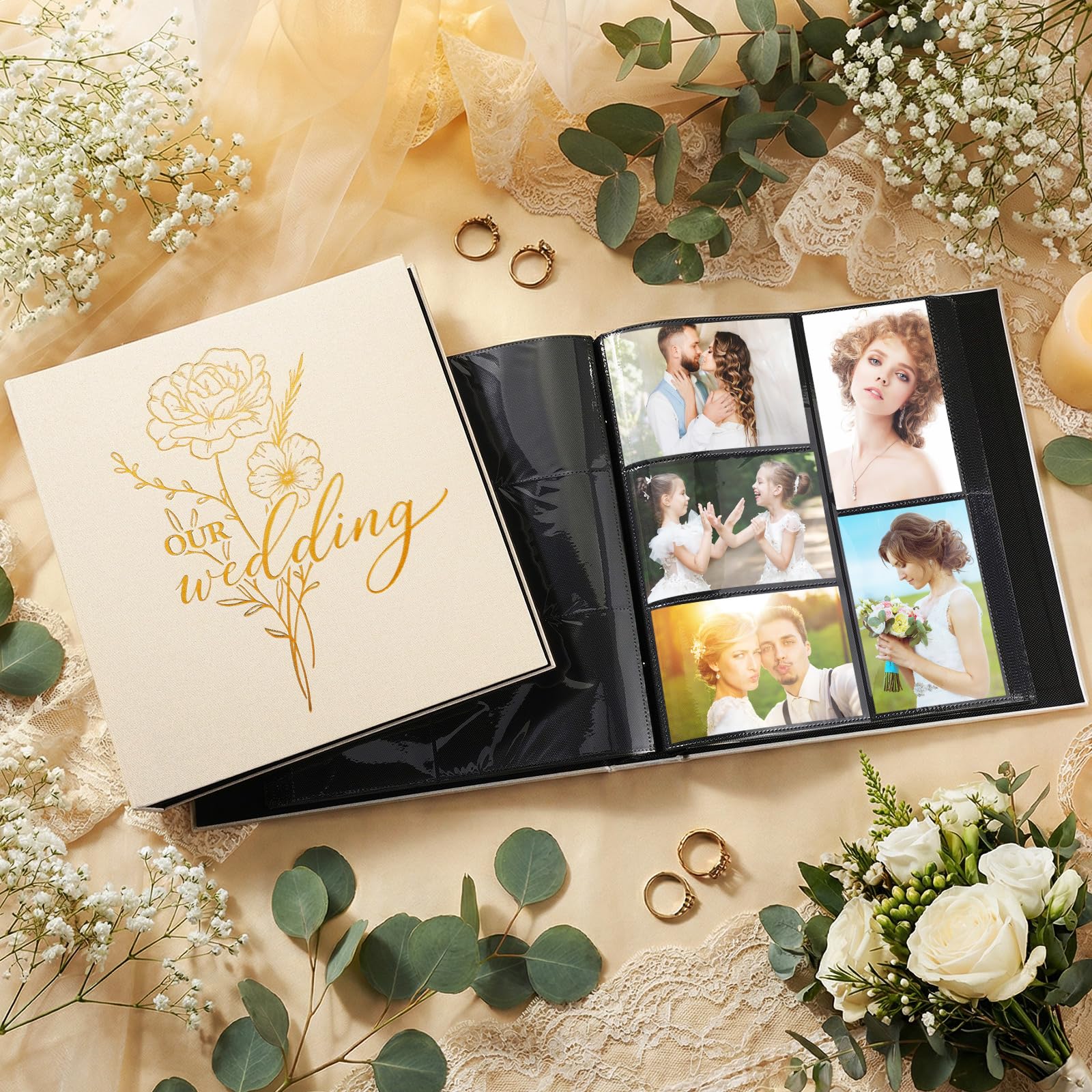 AmazingSpark Confezione da 2 album fotografici per matrimonio, 10 x 15 cm, 600 tasche, album per foto di matrimonio, album dei ricordi (beige)