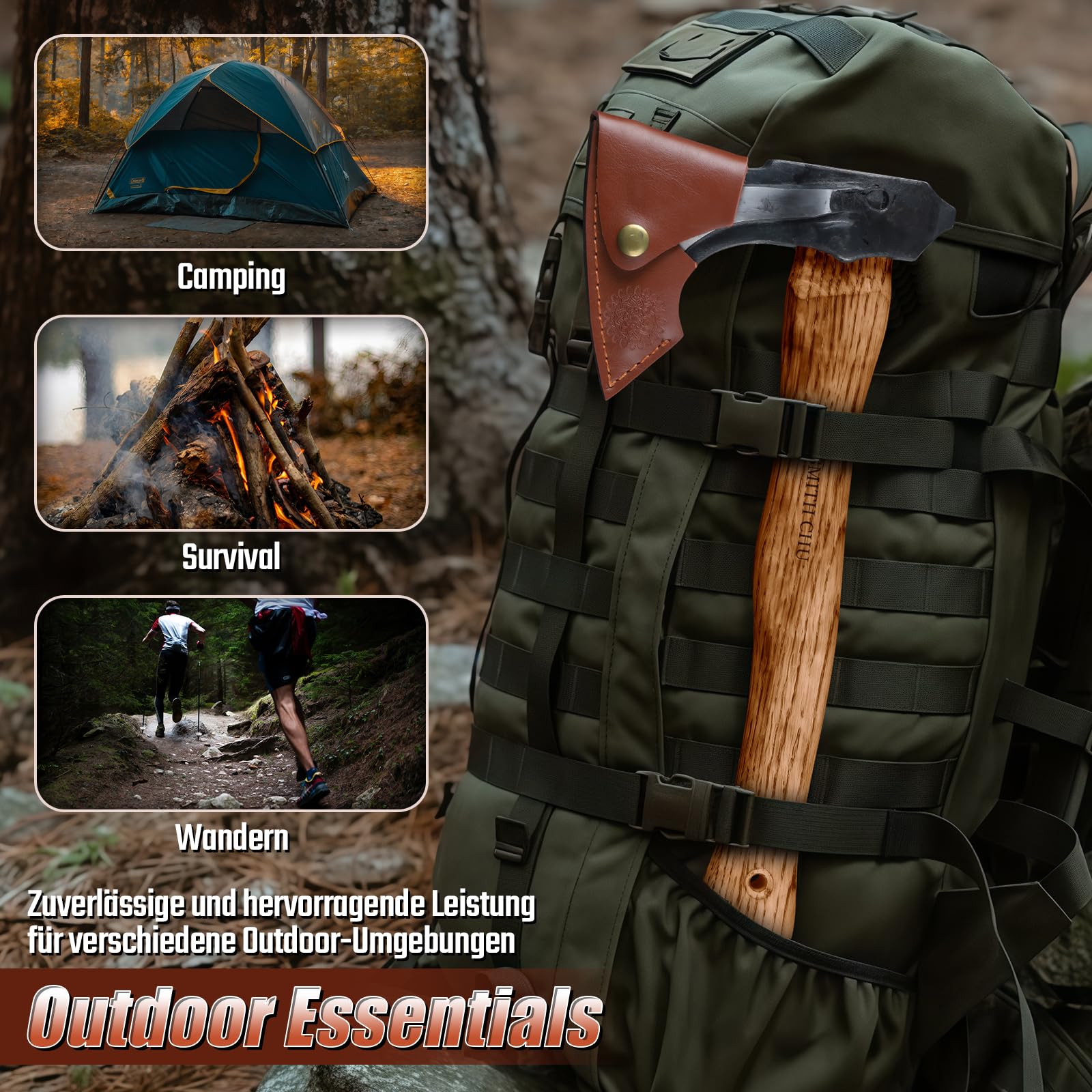 SMITH CHU Outdoor Axt, Beil Holz Spalten für Garten, Handgeschmiedet Handbeil aus Hochgekohlter Stahl, Bushcraft Axt mit Scheide, Geschenke für Männer