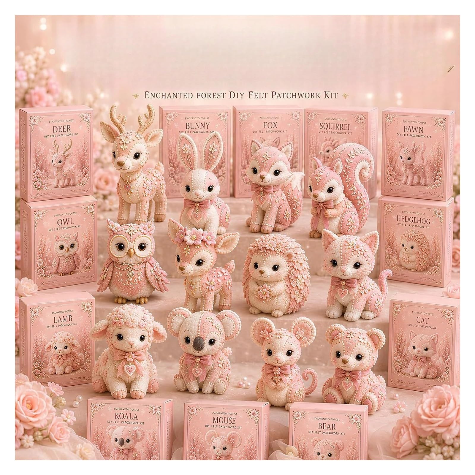 kit de tela para acolchar diy Colección de patchwork DIY de Pink Forest Friends