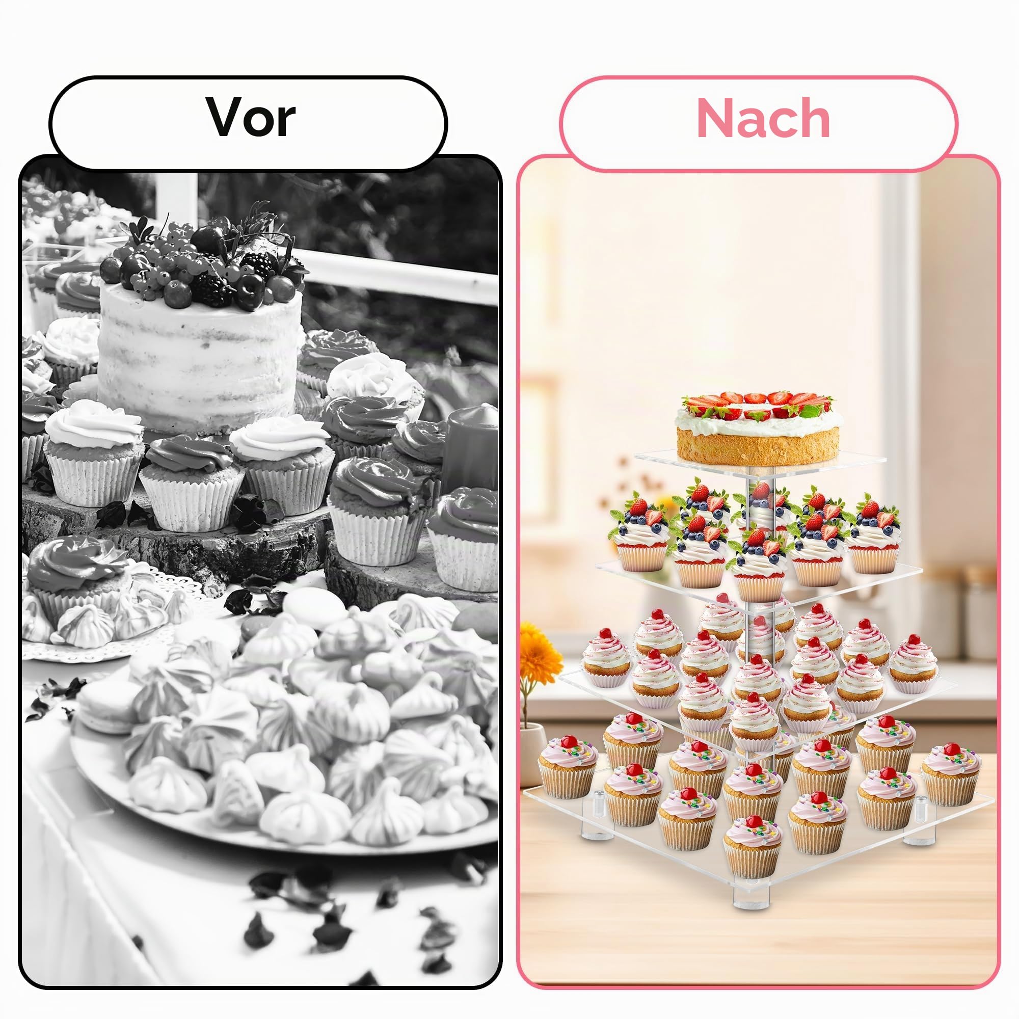 4 Acryl Cupcake-Ständer (Normal), acryl, farblos, 4 Tier Square with BASE