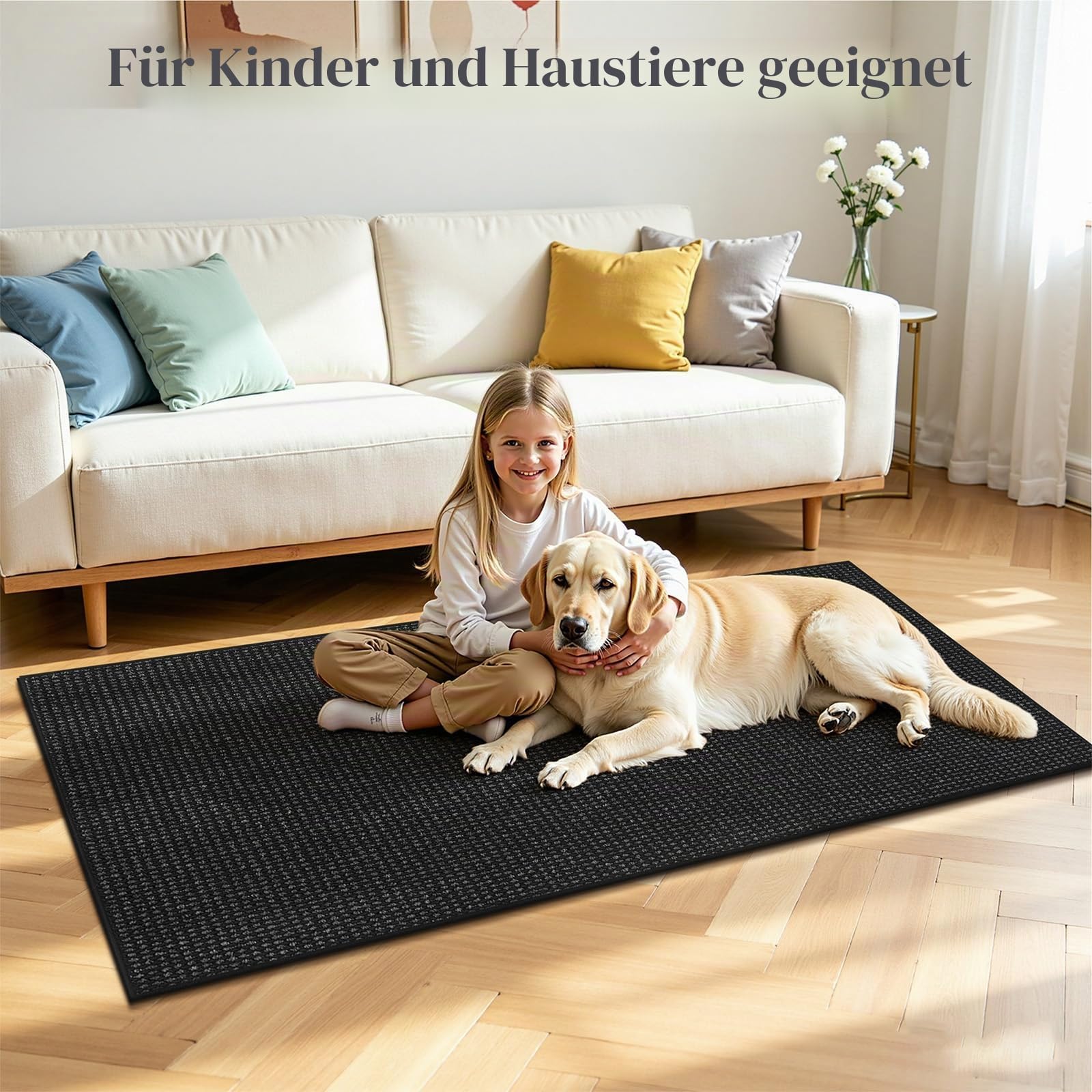Enyhom Läufer Flur 80 x 300cm Langer rutschfest, Teppich Läufer Waschbar Küchenteppich Modern Teppich für Küche Eingang Waschküche, Schwarz+Grau