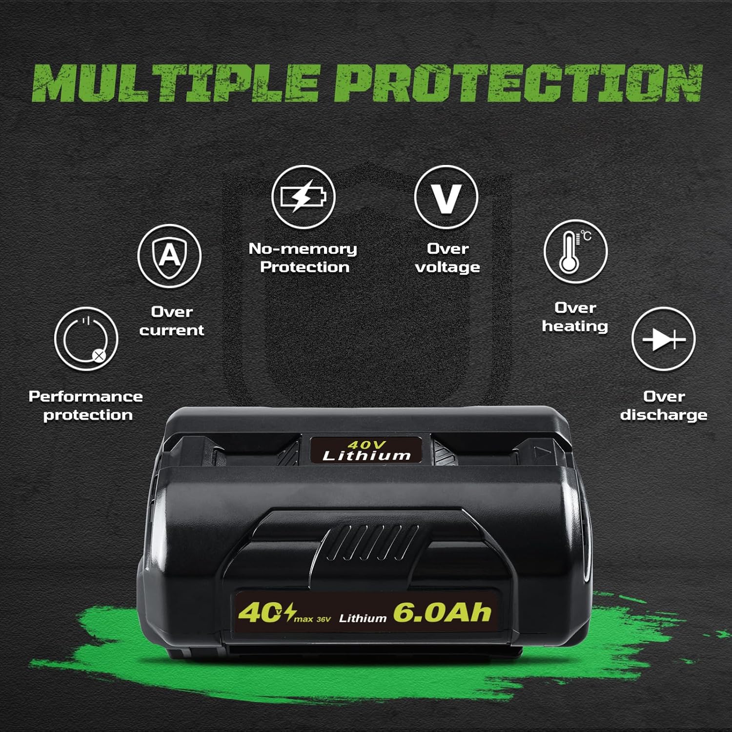 Masione 40V 6.0Ah Replacement for Ryobi Battery Compatible with Ryobi 40V Battery OP40601 OP4050A OP4040 OP4030 OP4050 OP40401 Compatible with Cordless Tools