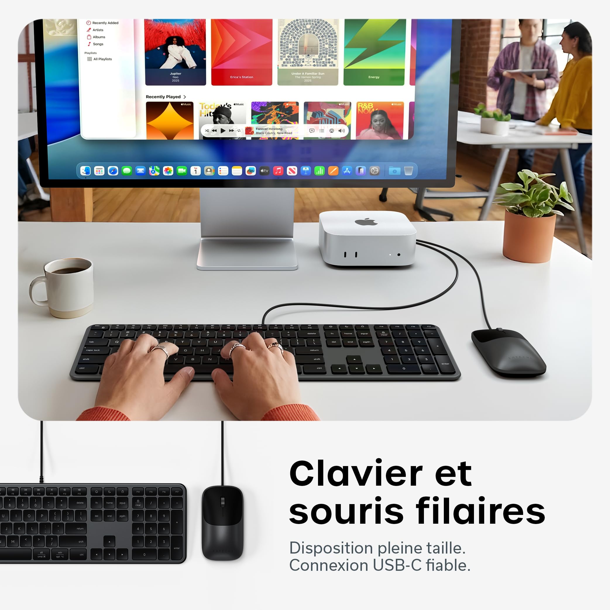 SATECHI Combo Clavier et Souris Filaire Slim CLX3 𝗤𝗪𝗘𝗥𝗧𝗬 𝗨𝗦, USB-C Plug and Play, Idéal pour Bureau, Compatible avec Mac, Windows et Android – Noir Sidéral