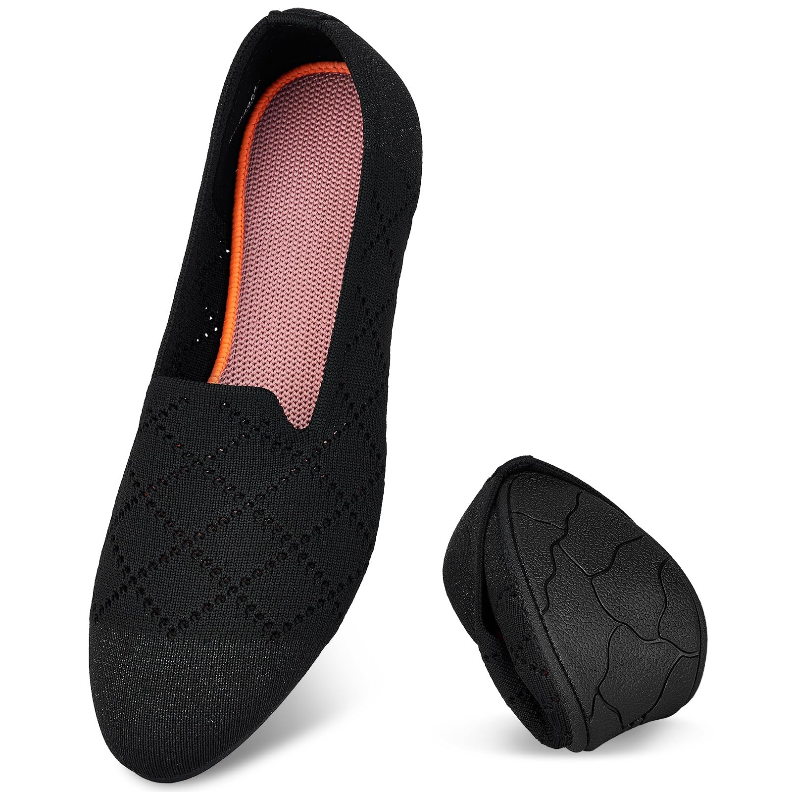 Puxowe Bequeme Ballerinas Damen Atmungsaktive Strick Flache Schuhe Memory Foam Faltbar Slipper Schlupfschuhe