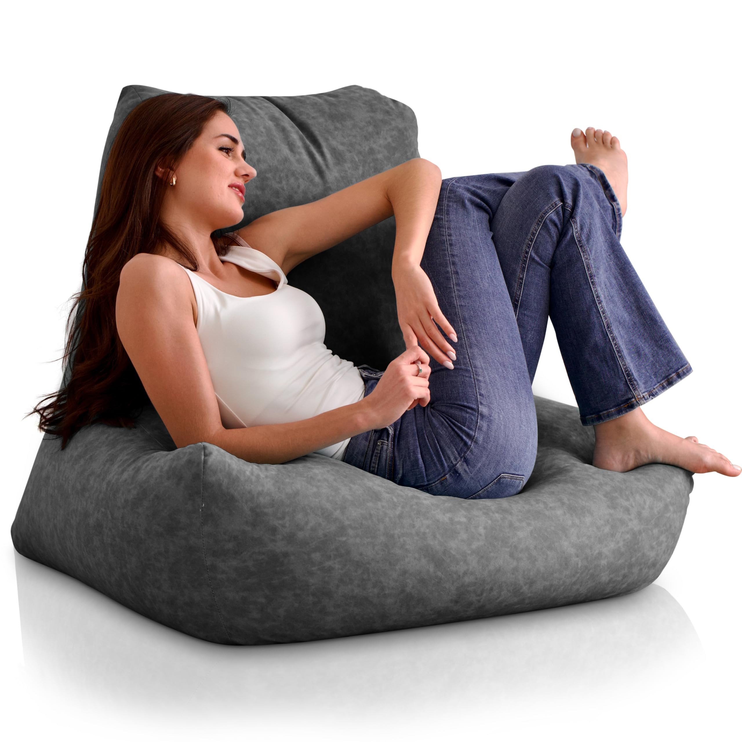 Aiire Puff Salon Moderno de Lujo - Sofa Puf de Diseño en Polipiel Premium - Puffs con Relleno Incluido para Adultos o Decoracion Habitacion Juvenil - Bean Bag Chair Infantil XXL Gris