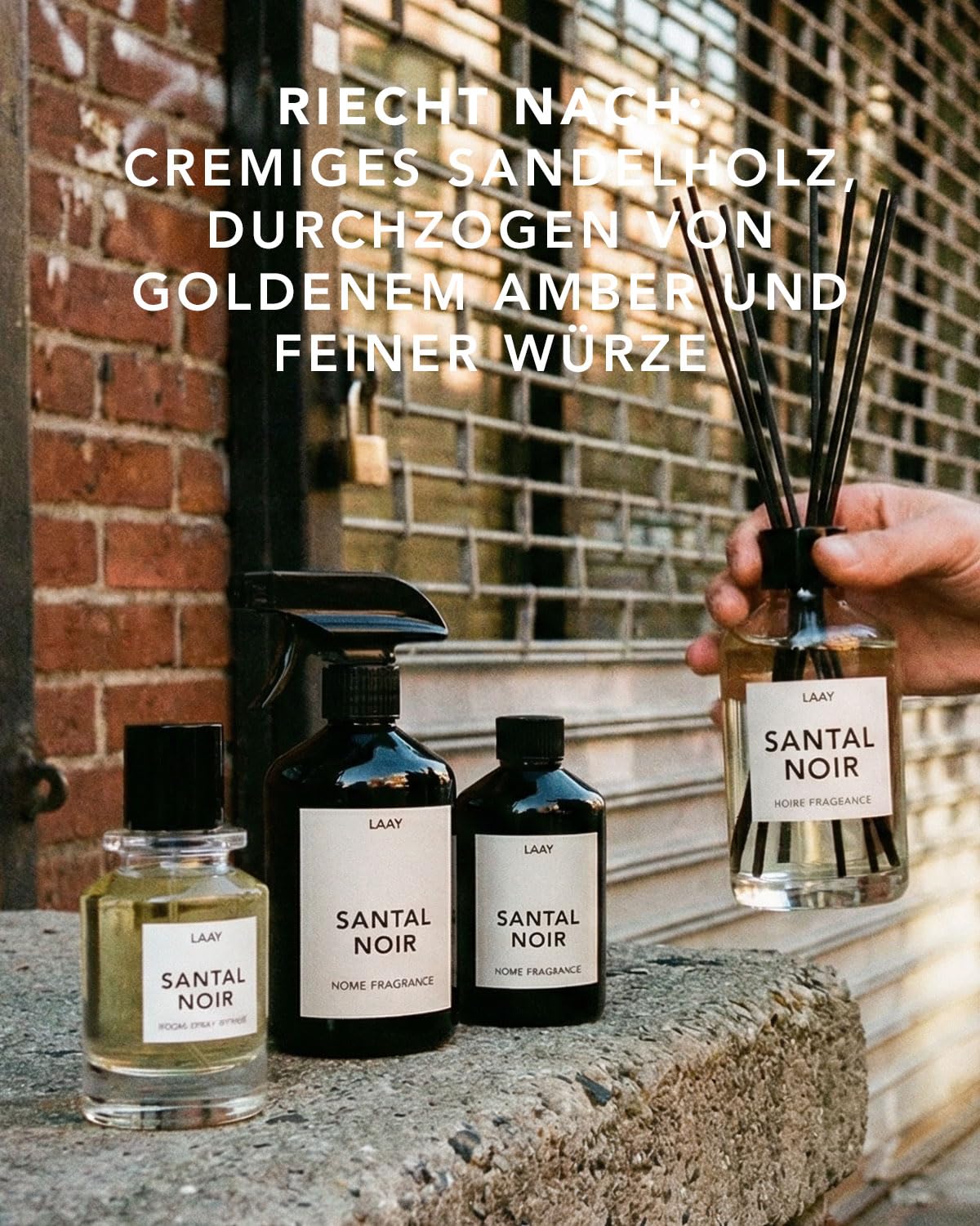 LAAY Santal Noir - Difusor de aroma de sándalo, con 5 varillas de ratán, 200 ml, aroma de larga duración para salón, hotel y spa
