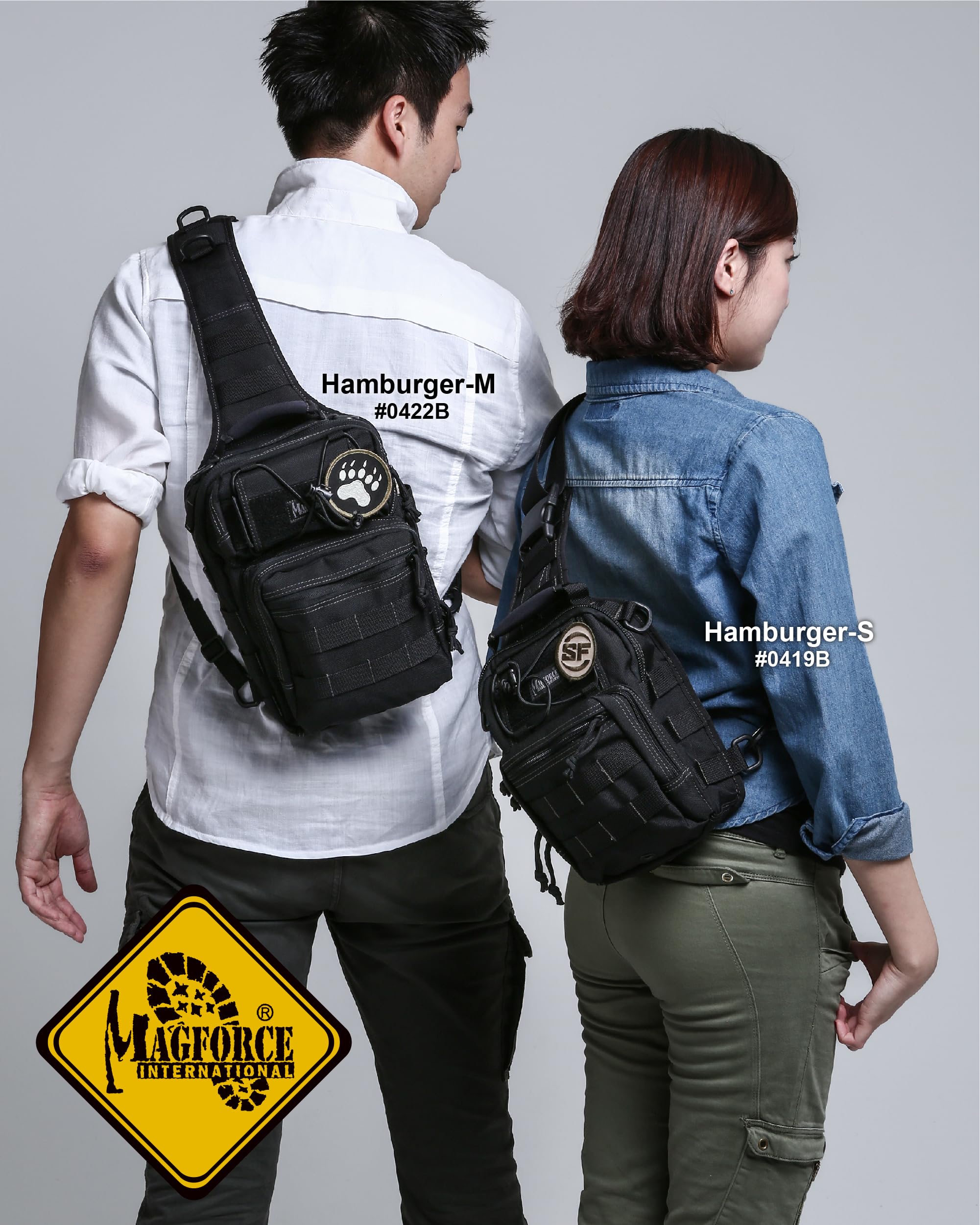 MAGFORCE Taktische Sling Bag „Hamburger Bag“ – Kompakte Schulter- und Brusttasche mit Molle-System, Leichtes Nylon, Große Kapazität, Mehrere Fächer, mit Tragegurt Khaki-Laub, Größe S – 1050D