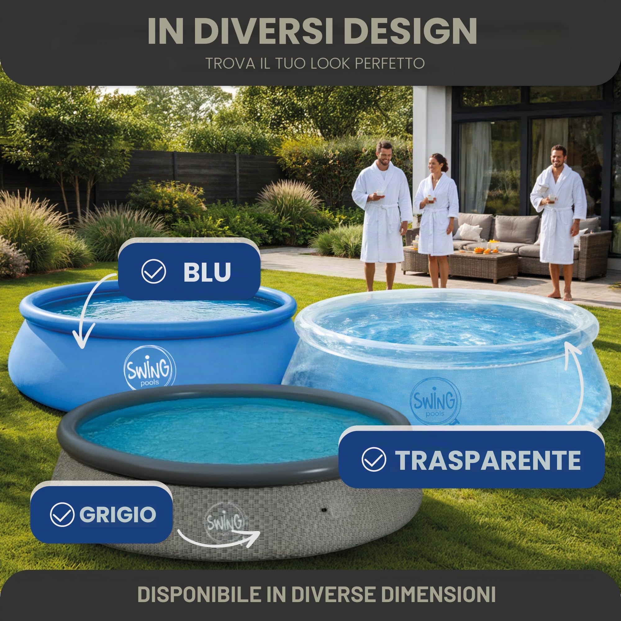HAF Piscina Swing Quick-Up di colore grigio (Ø 366 x 91 cm), circa 6.700 litri, piscina autoportante (rotonda), piscina gonfiabile da giardino per bambini e adulti, non sono necessari attrezzi