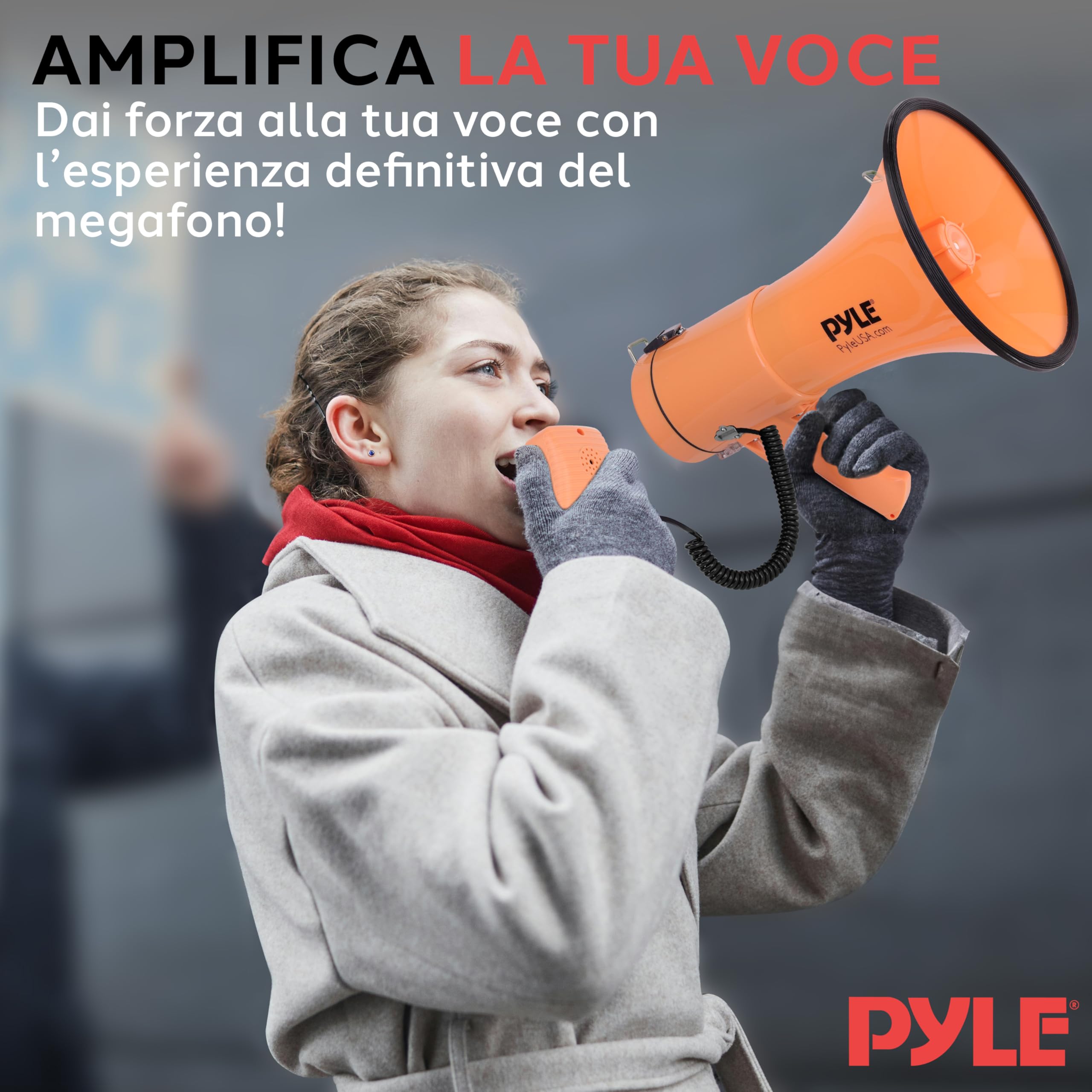 Pyle Megafono da 50 W, Portatile, Sirena Automatica e Volume Regolabile, Portata di proiezione Fino a 1200 Metri Quadrati, Ingresso AUX, Conversazione, Sirena, Musica, Fischietto e Registrazione,
