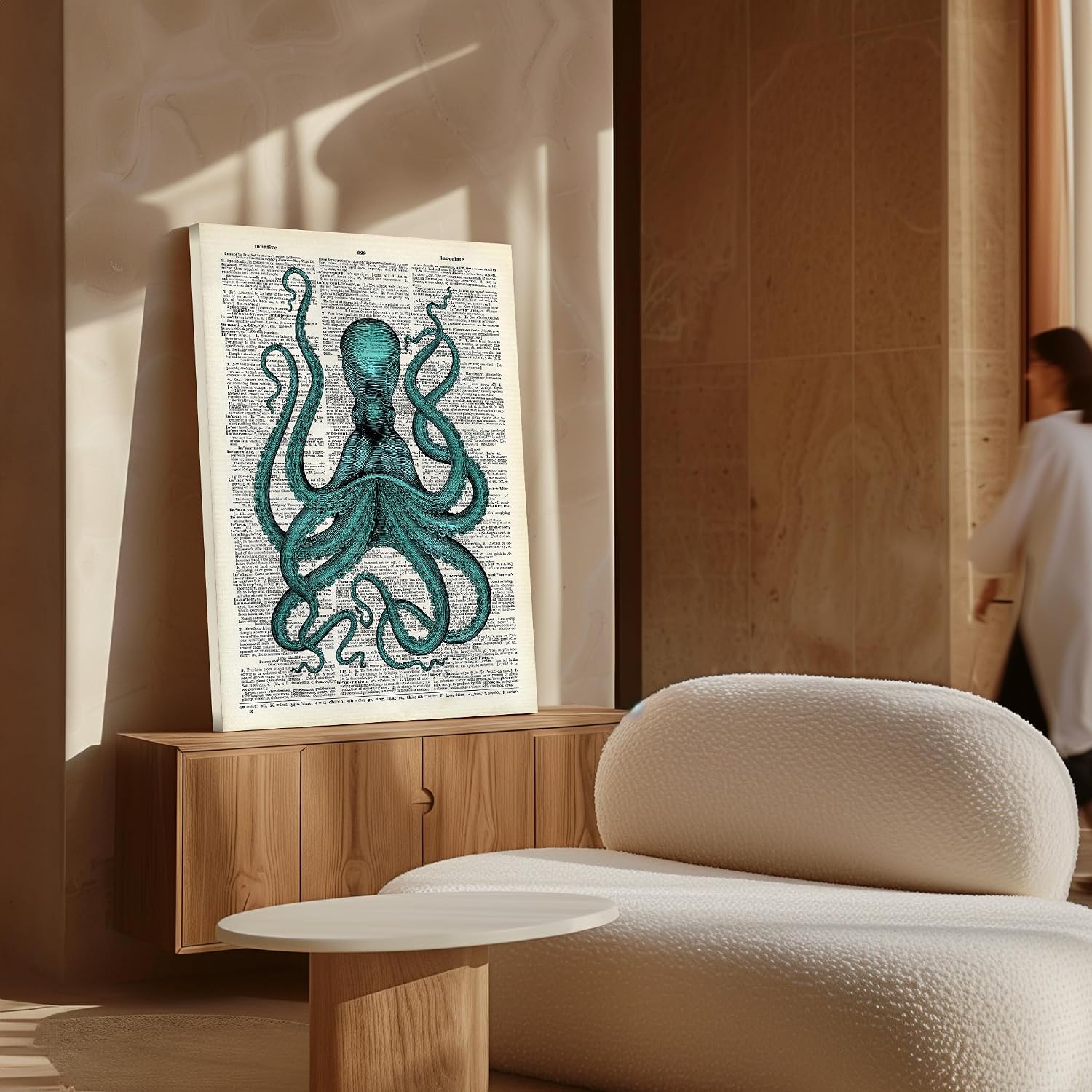 Poster Master Kraken Canvas - Turquoise Octopus Print - Dictionary Art - Gift for Him, Her, Animal Lover - Nautical Wall Decor for Bathroom, Ocean or Beach House - 8x10 STRETCHED Canvas
