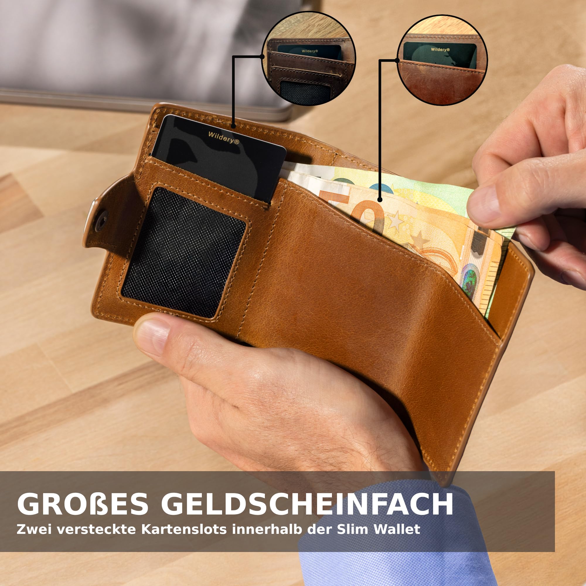 Premium Leder Geldbörse Herren – Slim Wallet aus Echtleder, Smart Wallet, Kartenetui & Kartenhalter, Geldbeutel RFID Schutz, Portemonnaie Männer, Portmonee Herren (Ohne Münzfach, Schwarz)