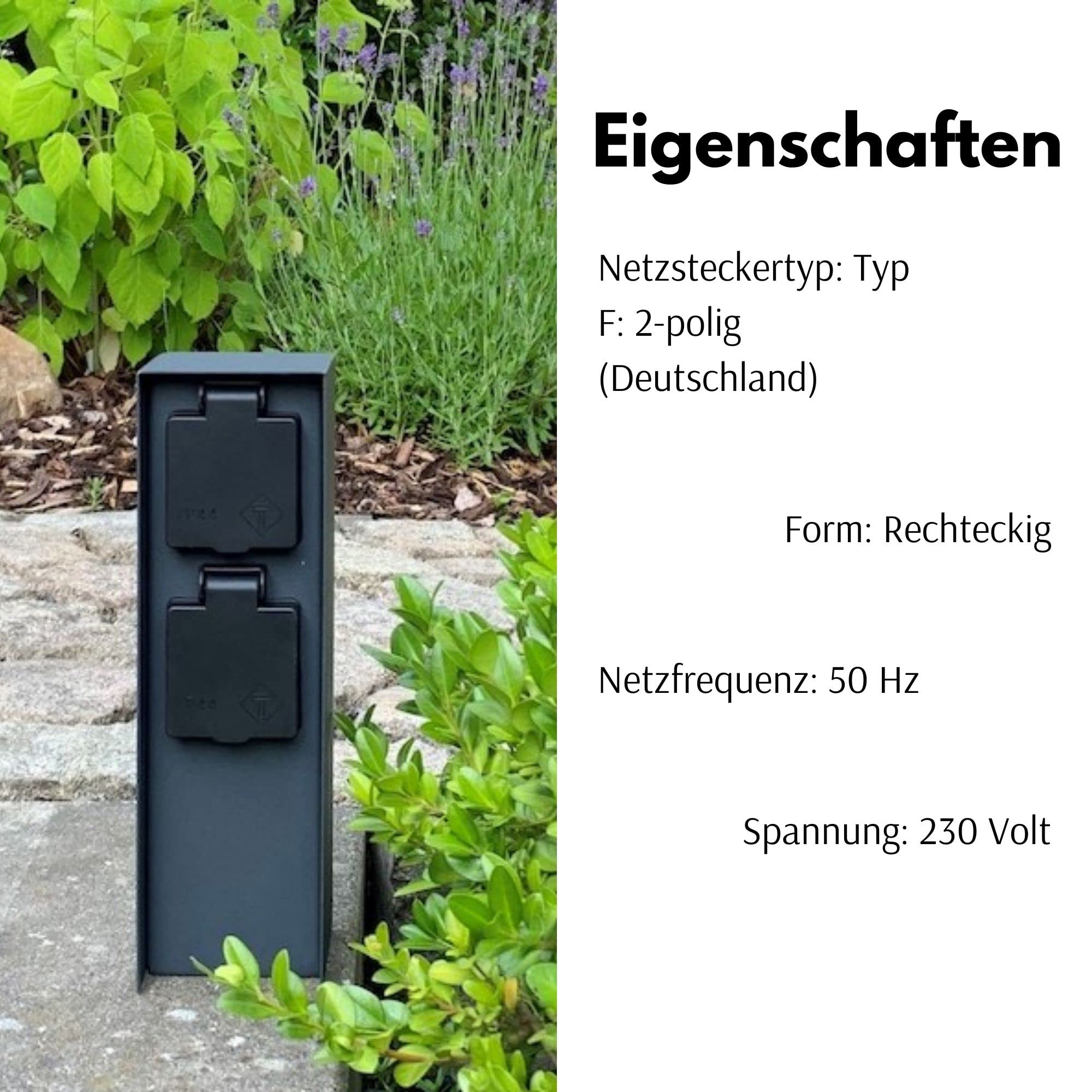 Novatool - Colonnes de prise d'extérieur - 3 prises - Smart-Home - Acier inoxydable - Anthracite - Carré - IP44 - Multiprise avec minuteur - Répartiteur de prise de courant