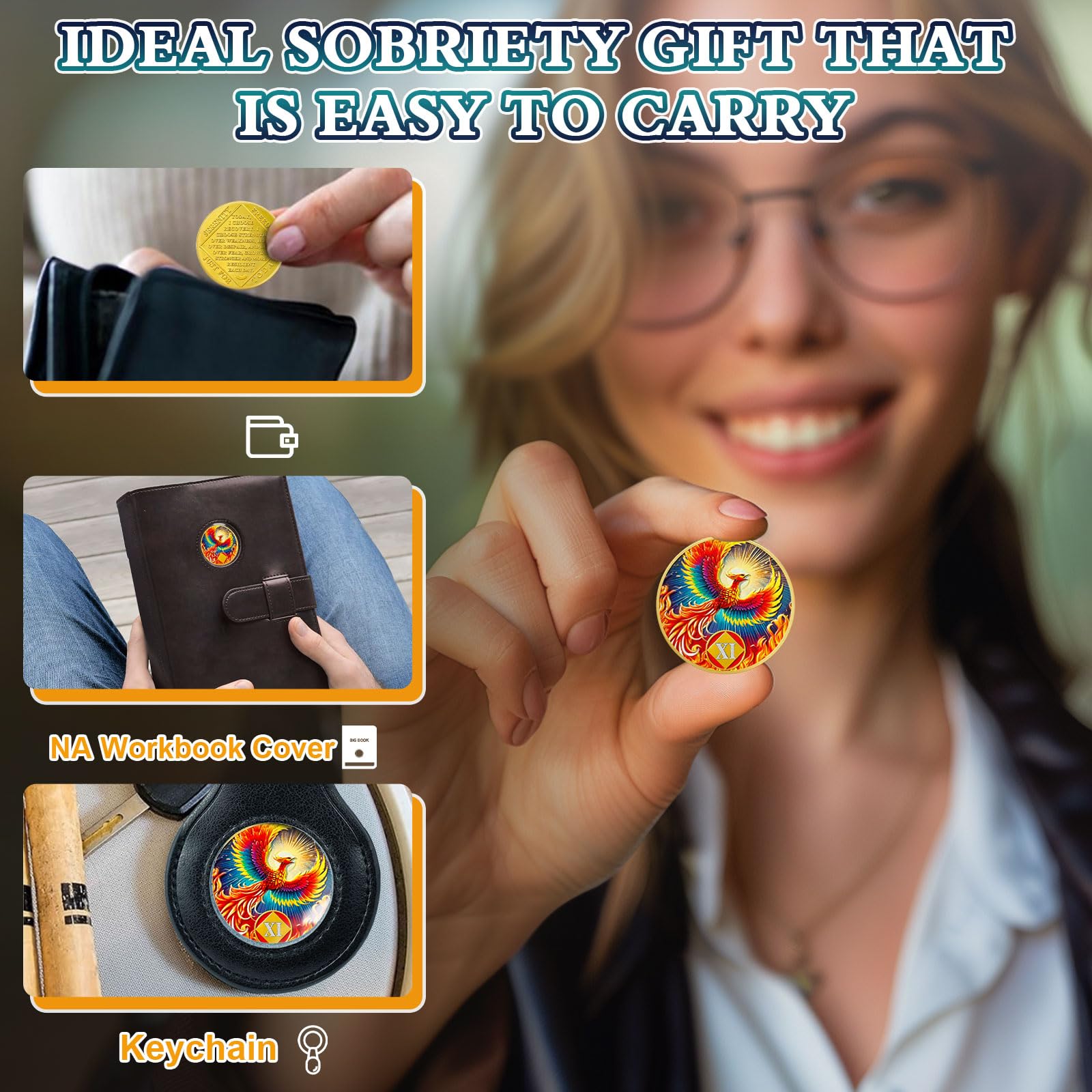 Phoenix of Light 11 Year Nüchternheitsmünze, Fly to Hope NA Coin - Addiction Recovery Chip mit Token-Kapsel, inspirierende Nüchternheit Geschenke für Männer und Frauen