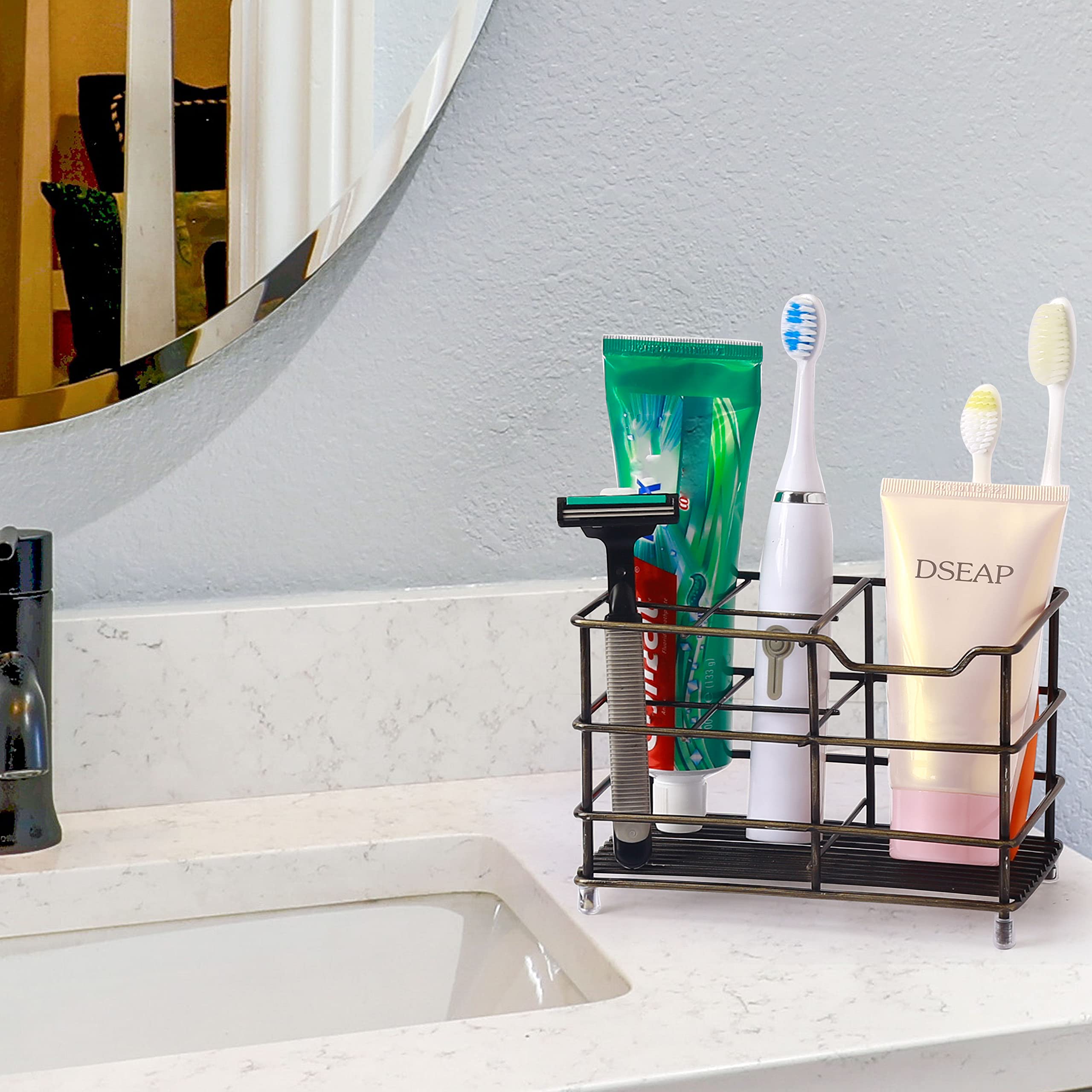 Dseap Toothbrush Holder, Electric Toothbrush Holder - Stainless Steel Tooth Brush Holder, Toothpaste Holder Organizer Stand Caddy for Bathroom, Bronze