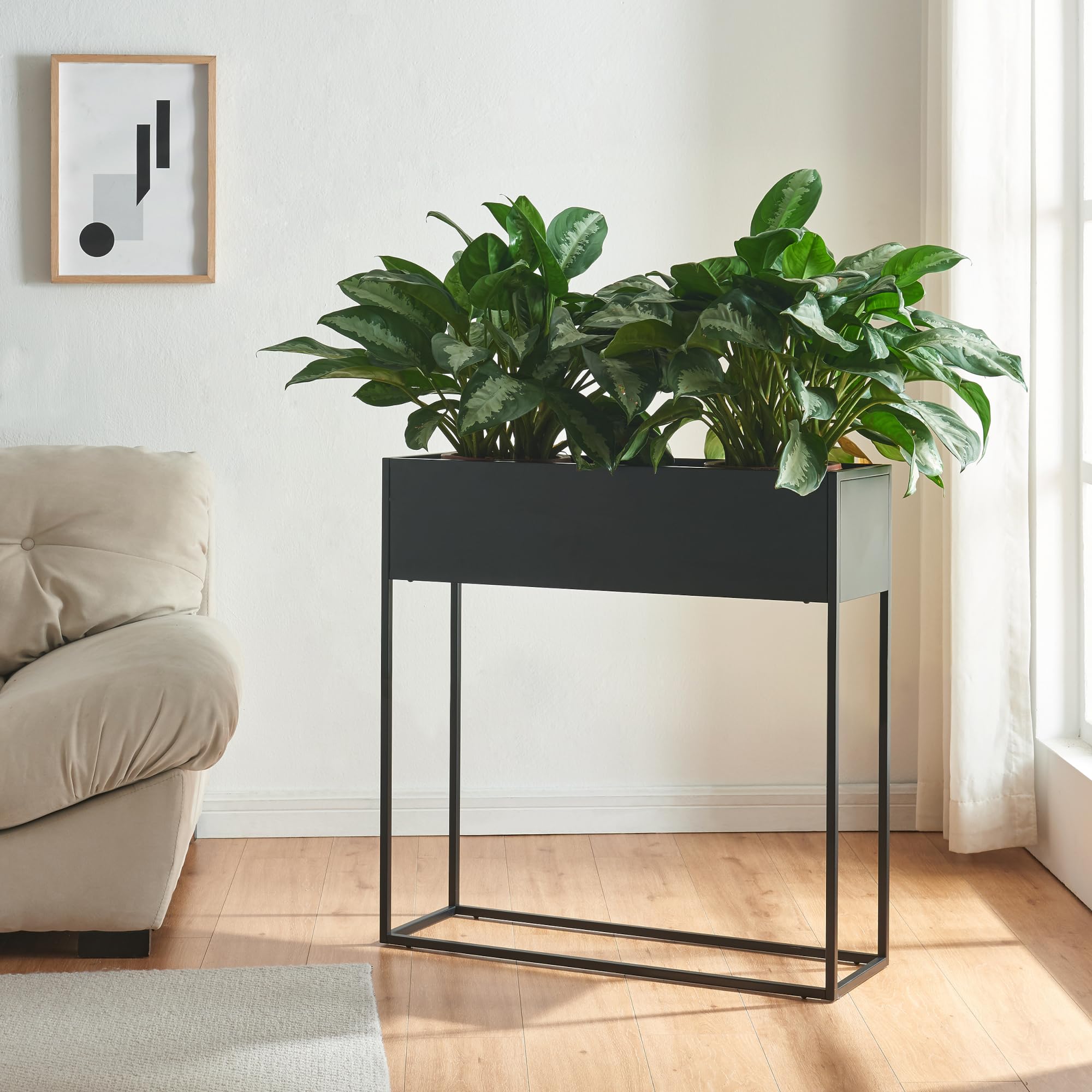 [en.casa] Blumenständer Joensuu Hochbeet Pflanzkübel Kräuterbeet Blumenkasten Pflanzkasten aus Stahl 80 x 80 x 25 cm Schwarz für drinnen und draußen