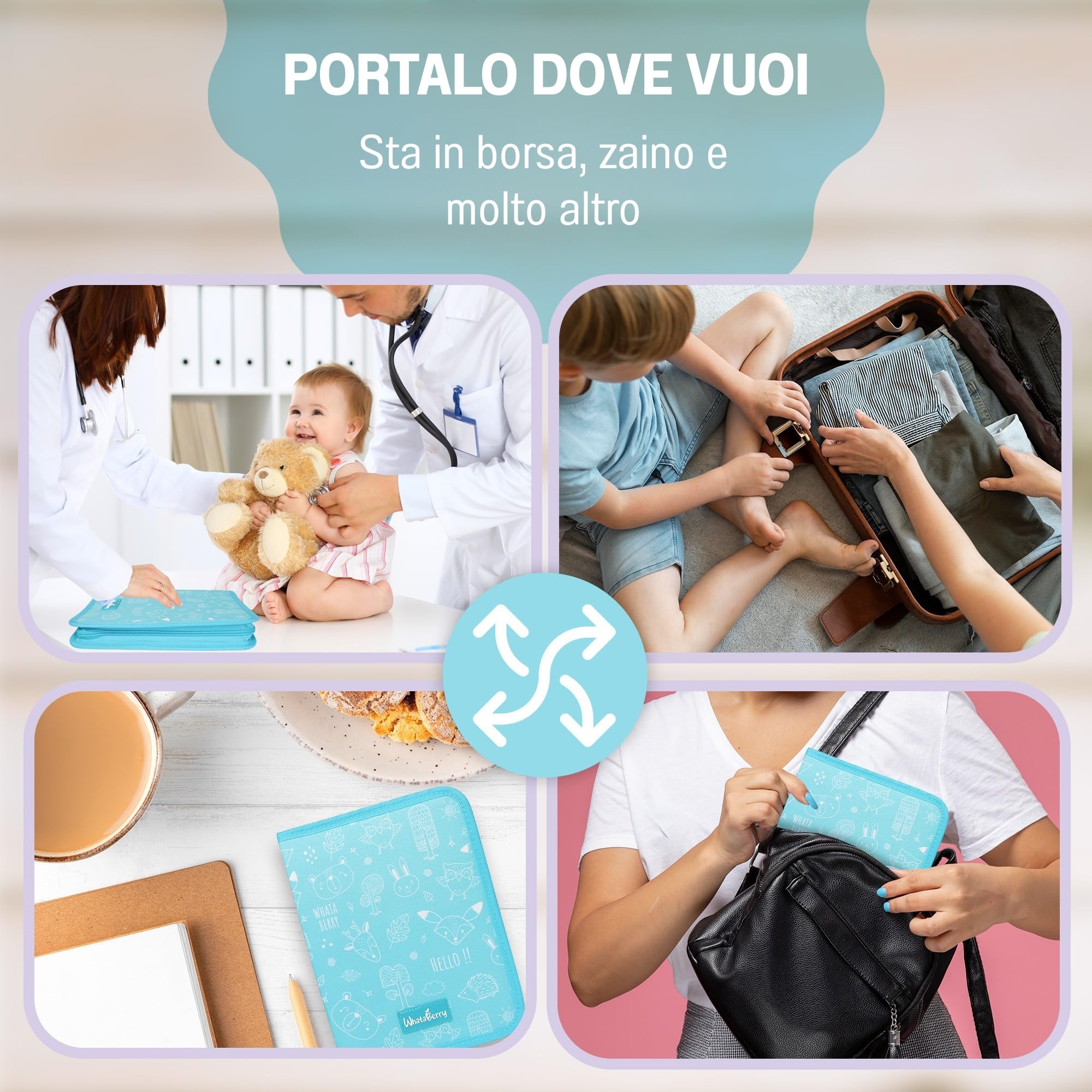 Porta documenti gravidanza e neonato – Porta libretto sanitario pediatrico, organizzazione rapida dei documenti essenziali per famiglia e viaggio – 16 scomparti, portatile – Blu Turchese 26×19×3cm