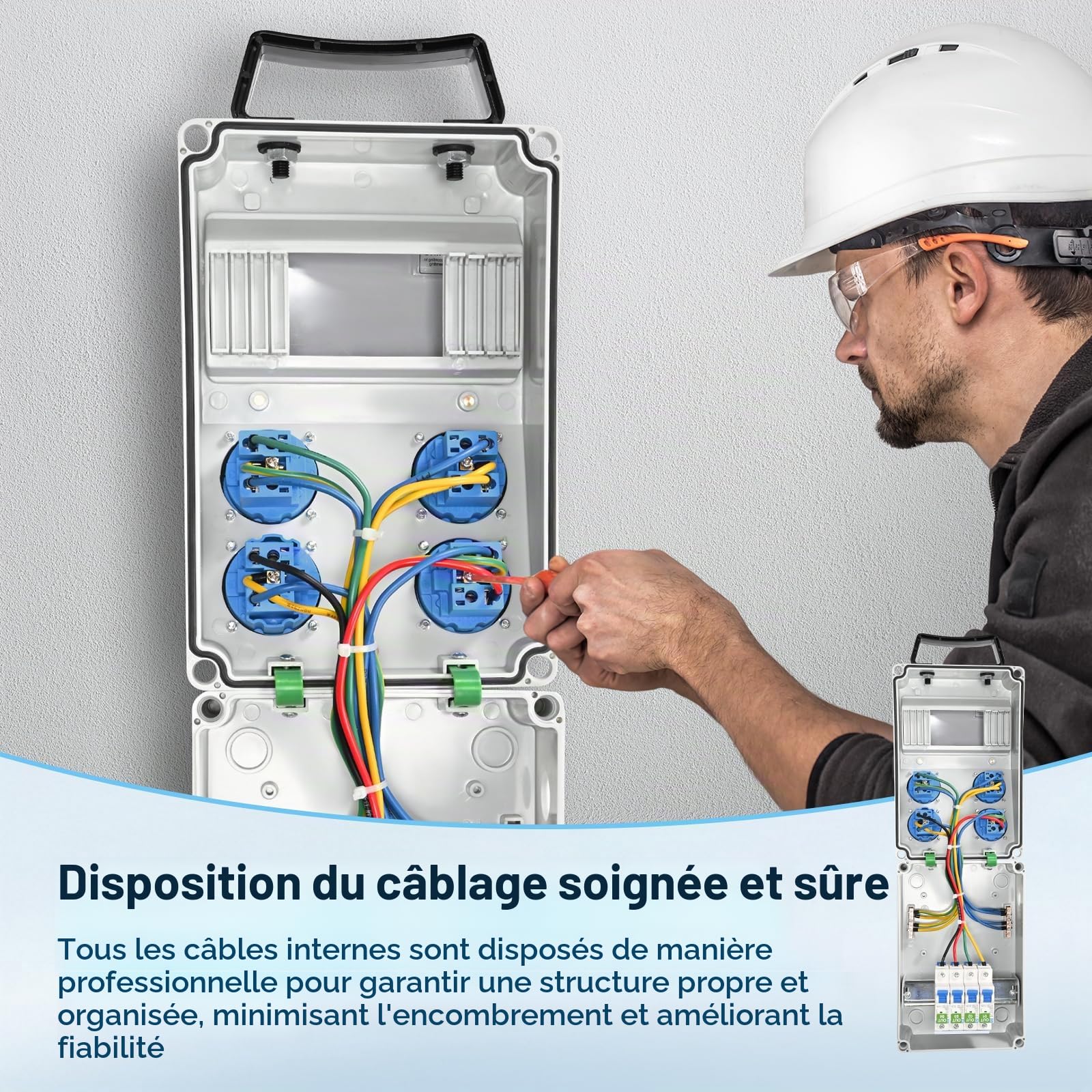 Coffret Électrique de Chantier 4×230 V, IP54 16A Coffret Chantier Répartiteur Mural avec Disjoncteur, Distributeur de Puissance pour Ateliers, Chantiers et Usines