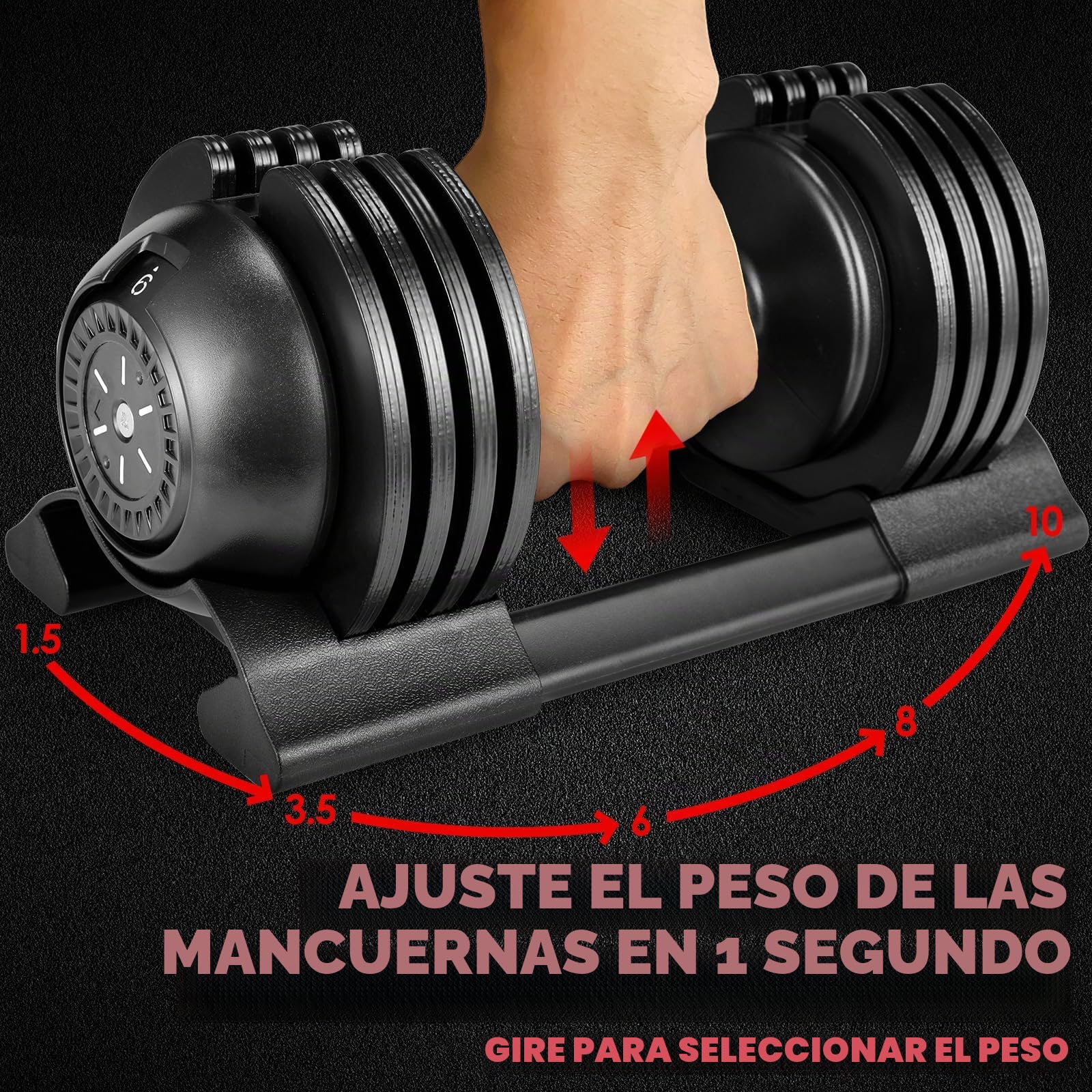 Mancuerna Ajustable 10kg 20kg 24kg, 5 Pesos ajustables, Entrenamientos de musculación indoor, Agarre ergonómico, Para gimnasio o hacer deporte en casa