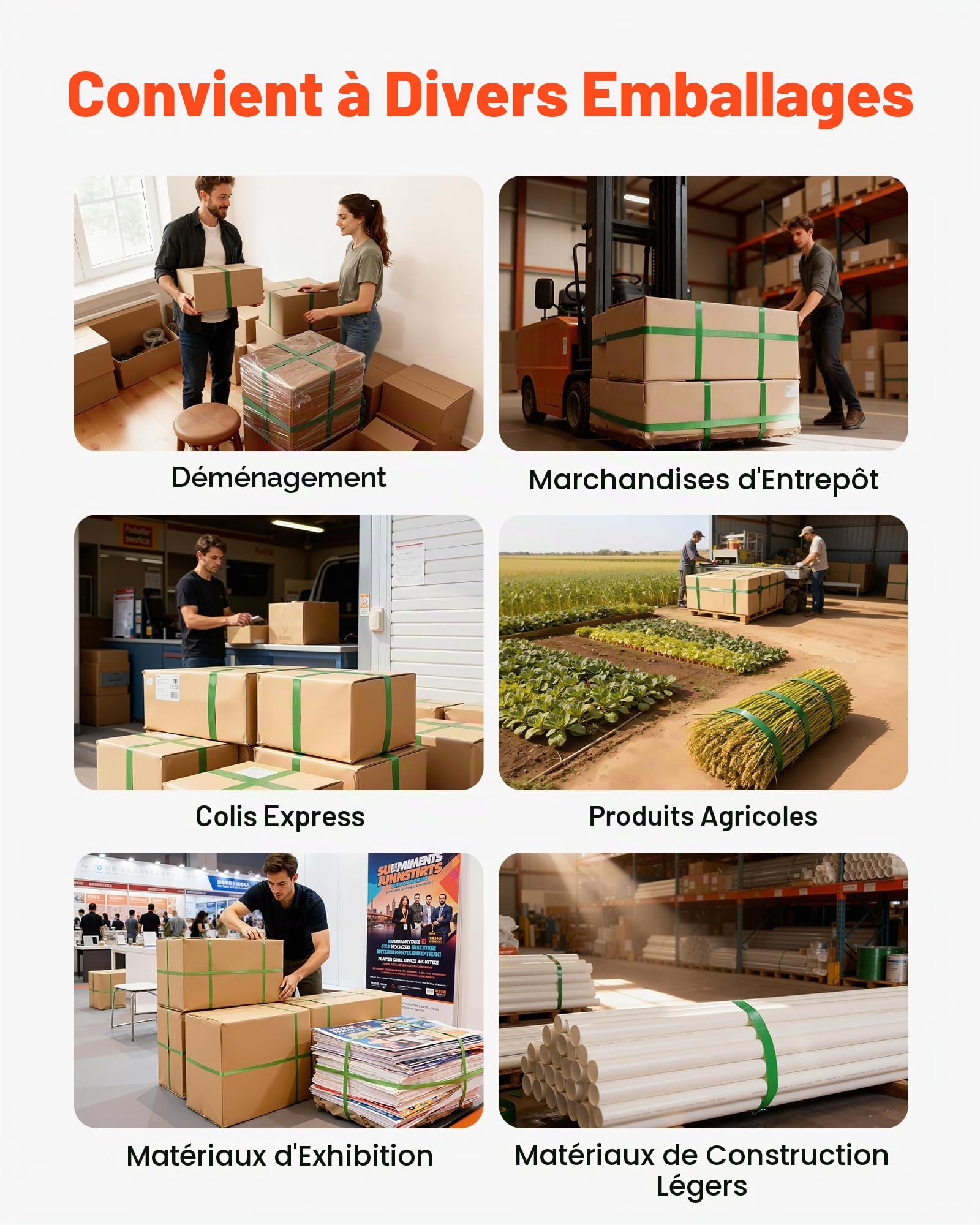 VEVOR Kit Cerclage Feuillard PET 304,8 m Kit Cerclage Palette Manuel avec Outil et Tendeur pour Emballage, Entrepôts, Déménagement, Stockage et Transport de Marchandises, avec 300 Scellés en Métal