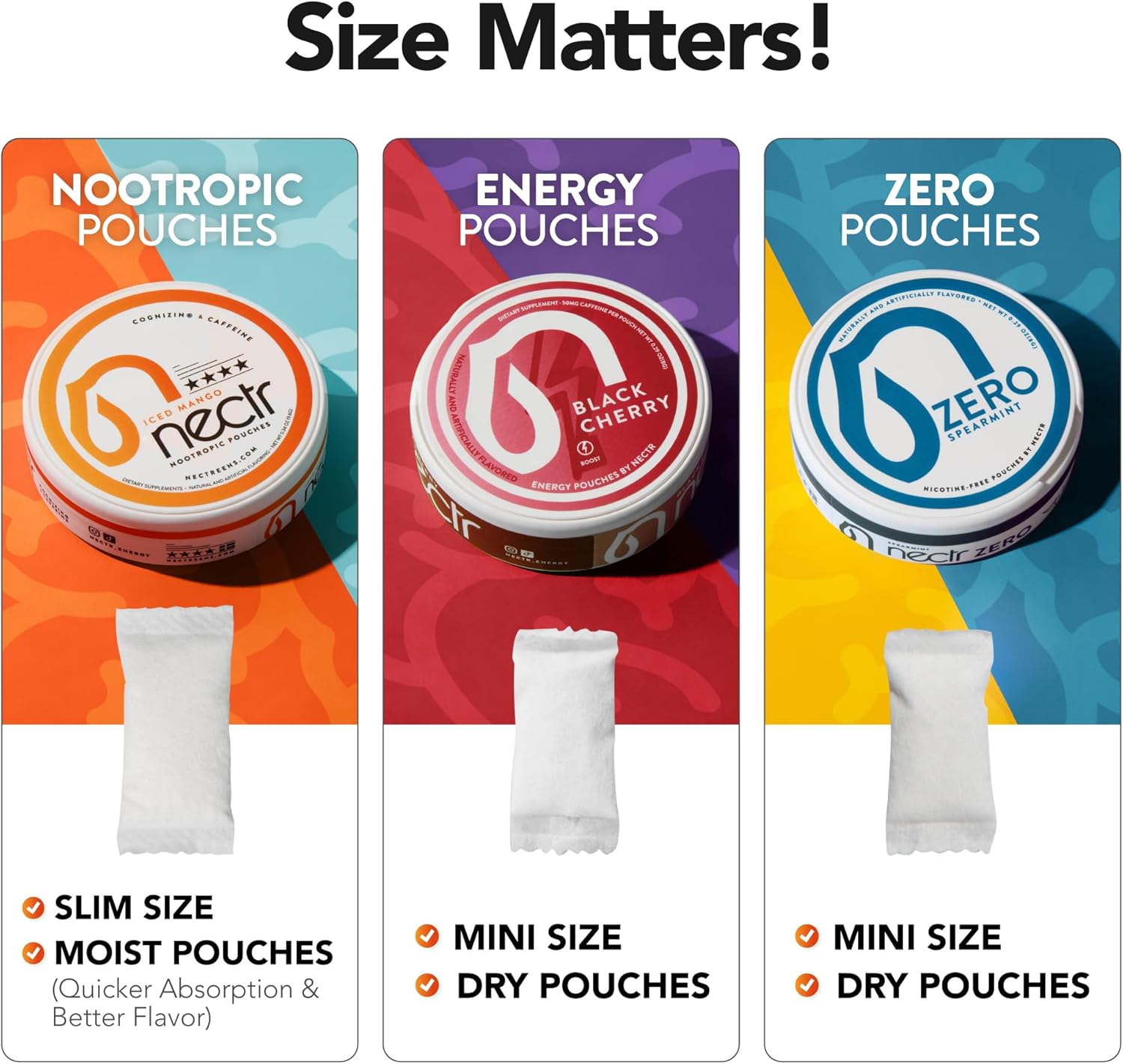 Nectr Energy Nootropic Pouches – Berry Blast Flavored, Caffeine Pouches with Cognizin® Citicoline. Sugar-Free Brain Treats. Smooth, Sustained Focus & Energy Supplement - 5 Pucks of 16pcs