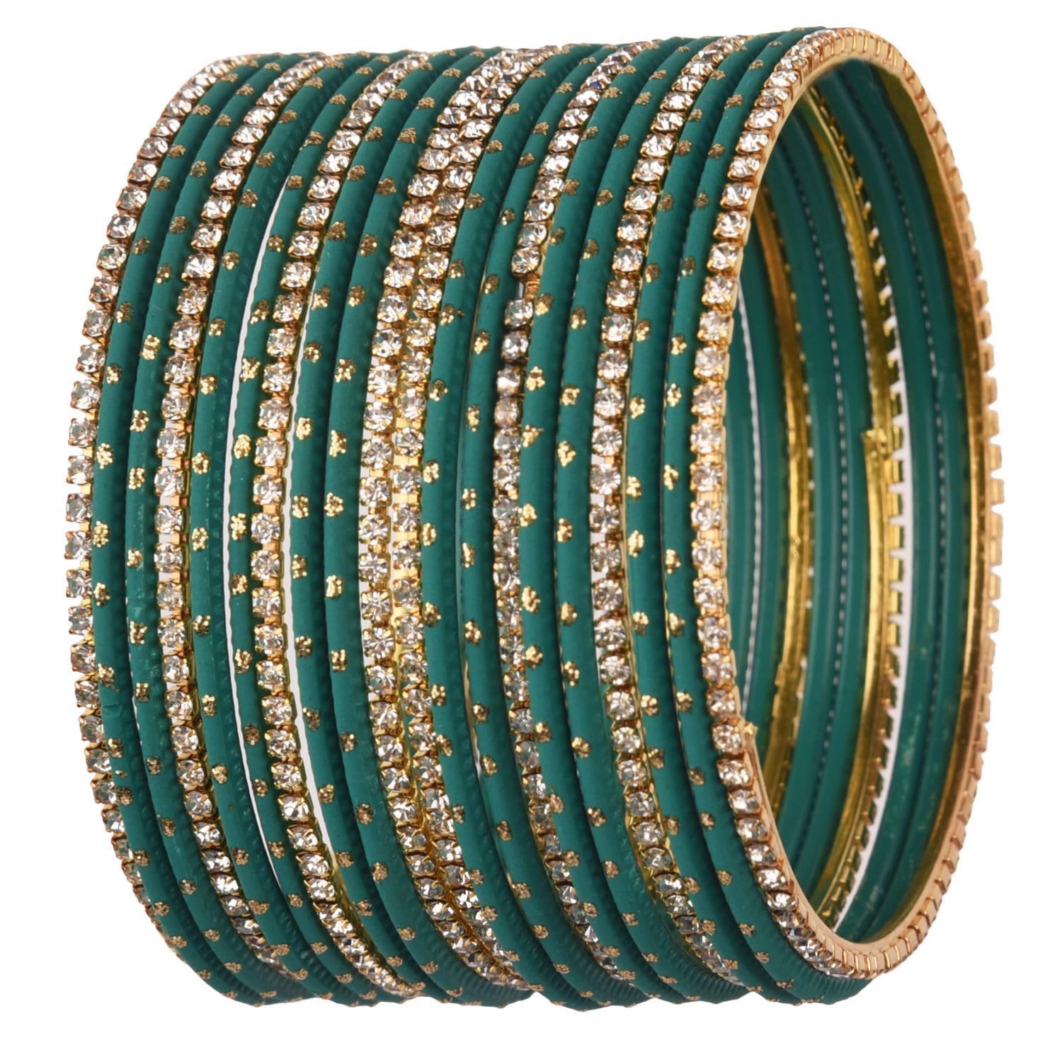 Efulgenz Indian Bangles for Women - Traditional CZ Rhinestone Plain Metal Bracelet Set - Jewelry