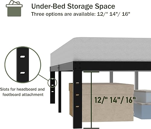 Miniatura 41 de ZIYOO Base de cama tamaño Queen de 18 pulgadas de alto, listones de madera de 3 pulgadas de ancho con soporte de 3500 libras para colchón de espuma,