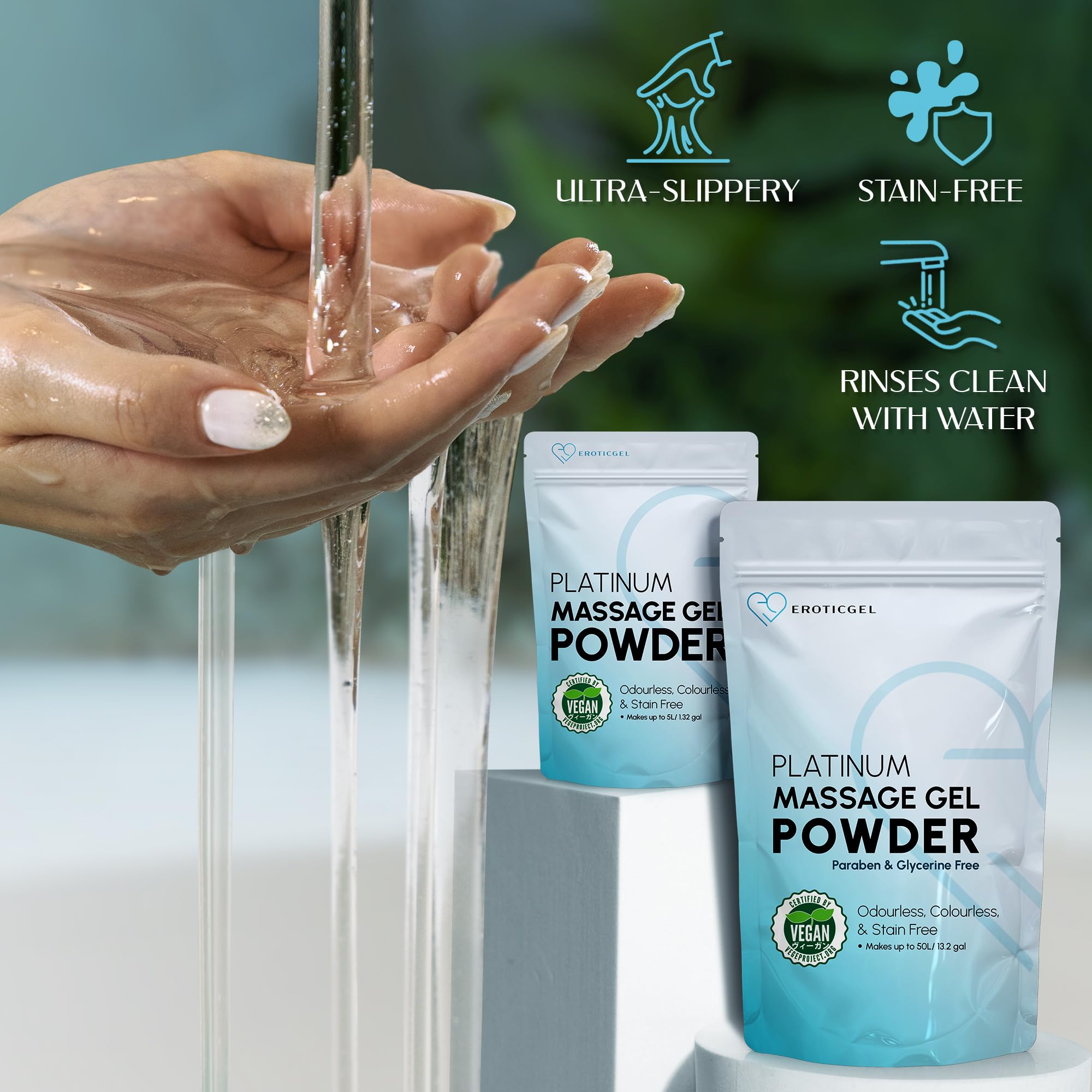Nuru Massagegel Pulver Platinum 500g, Neutrale Basis ohne Pflanzliche Zusätze, Massageöl Alternative, Wiederverschließbar, Made in Japan, Wasserbasiert, Vegan, Parfümfrei, Ergibt 50 Liter